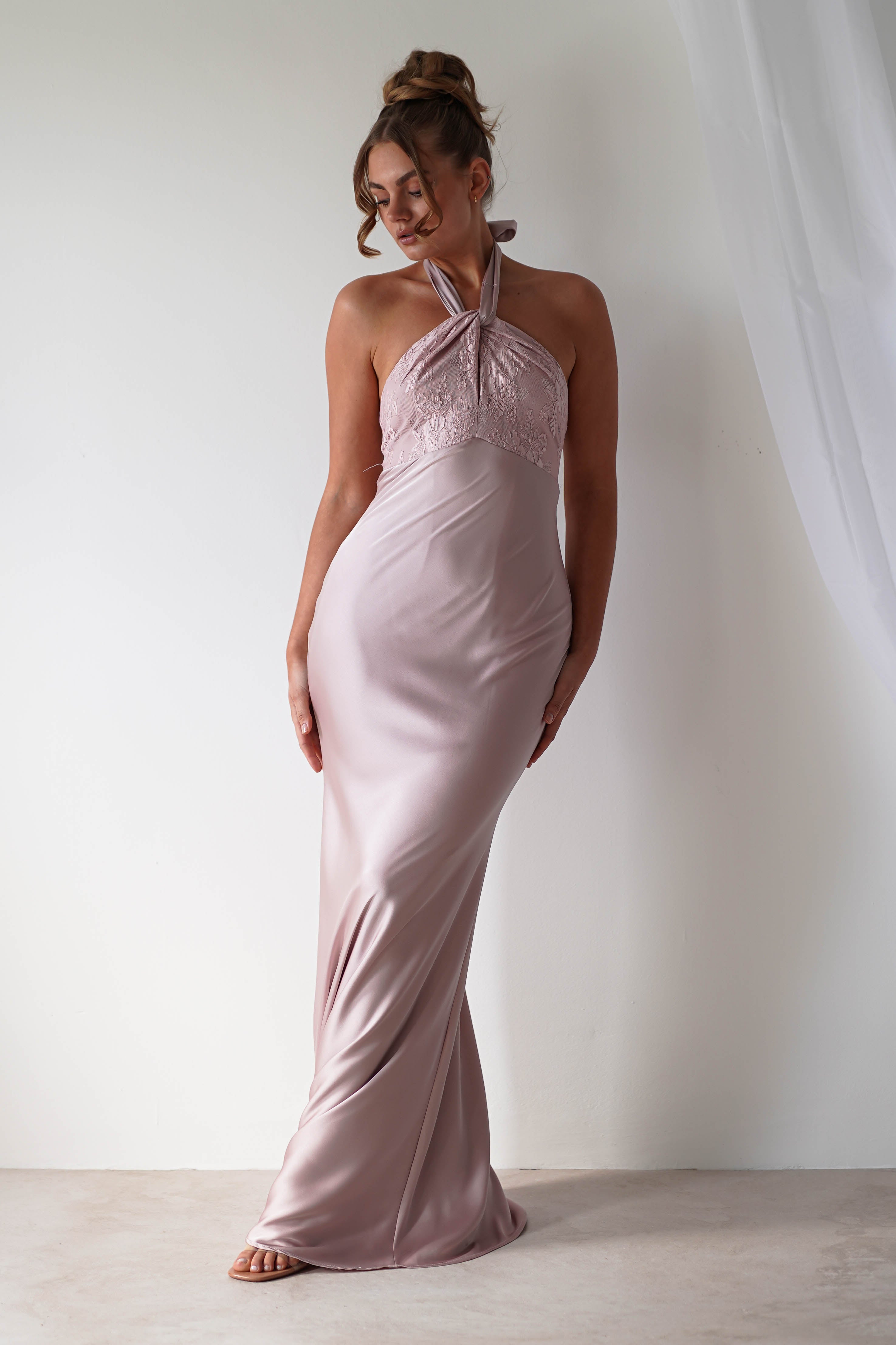 Alice Satin Halterneck Gown | Rose - Oh Hello Clothing