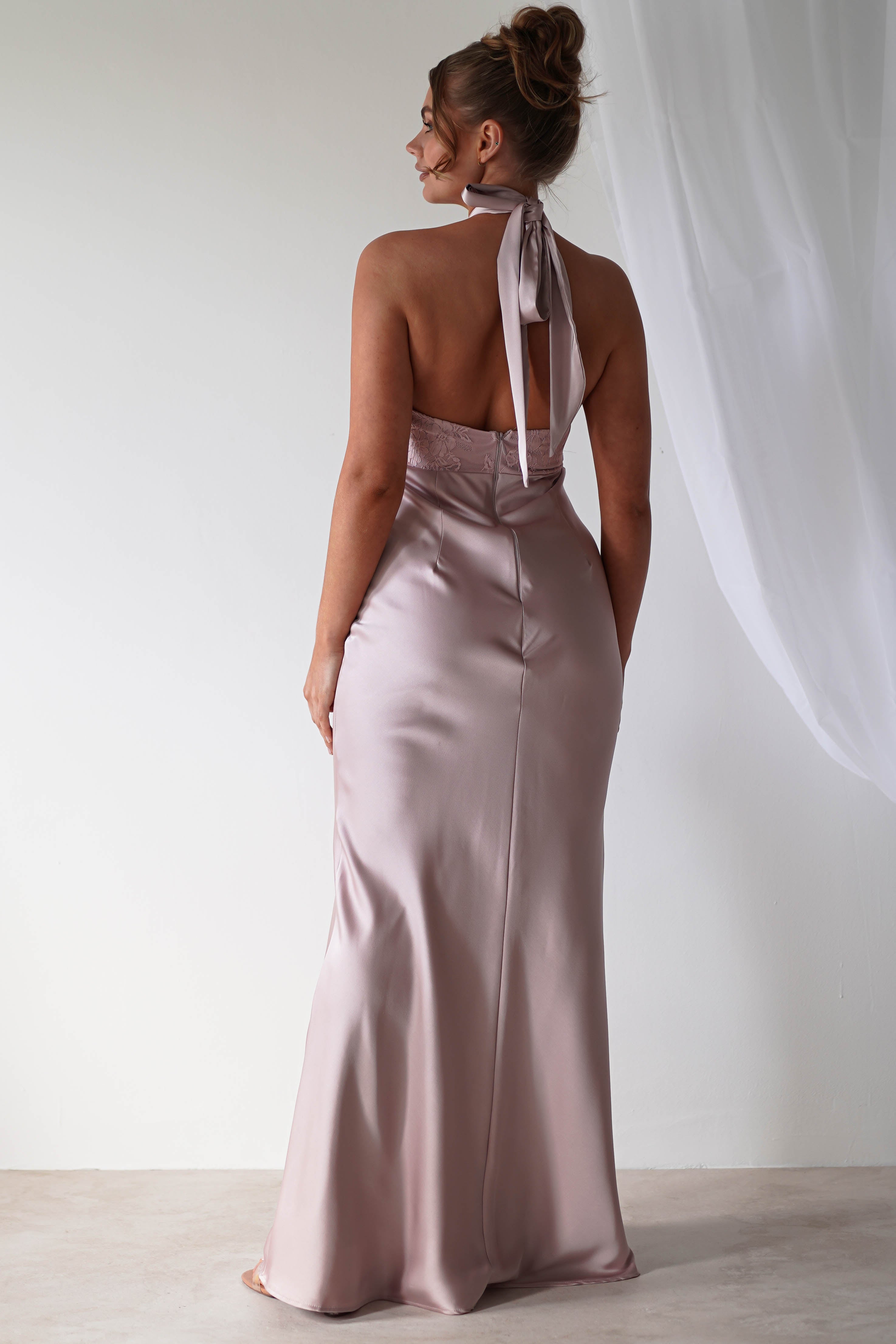 Alice Satin Halterneck Gown | Rose