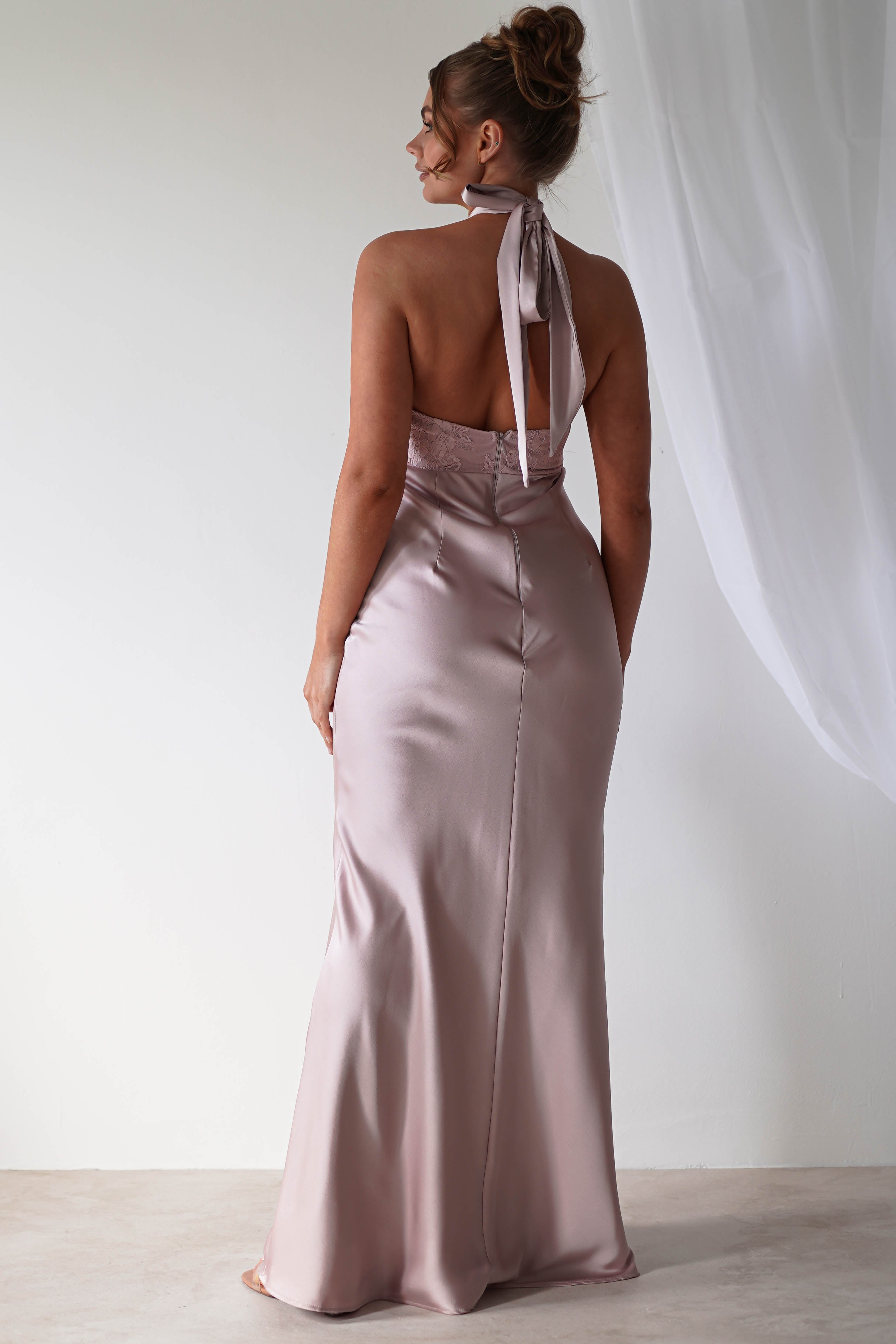 Alice Satin Halterneck Gown | Rose - Oh Hello Clothing