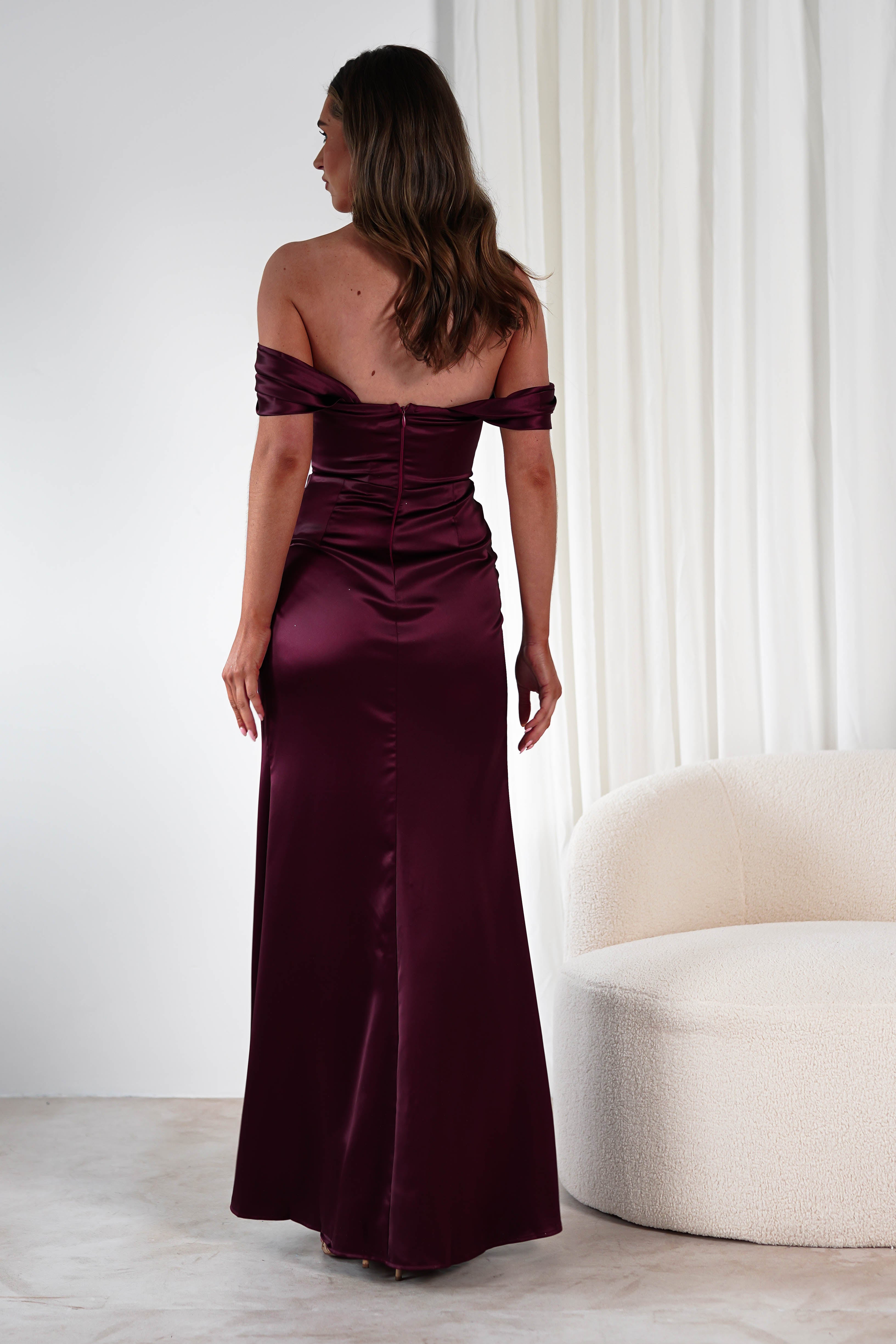 Monica Off The Shoulder Gown | Wine | Oh Hello Clothing | XS (6)