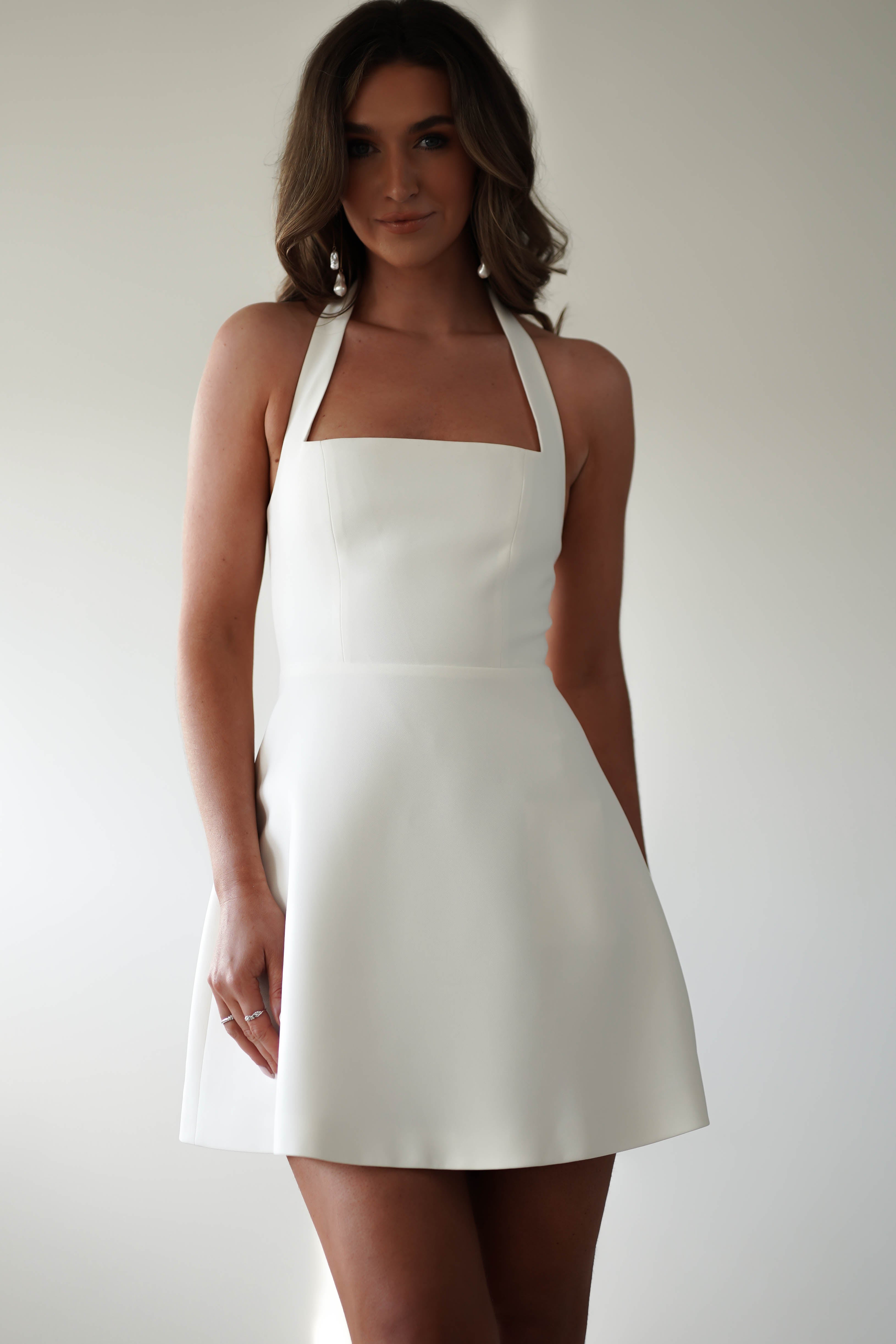 Morocco Halterneck Mini Dress | White - Oh Hello Clothing