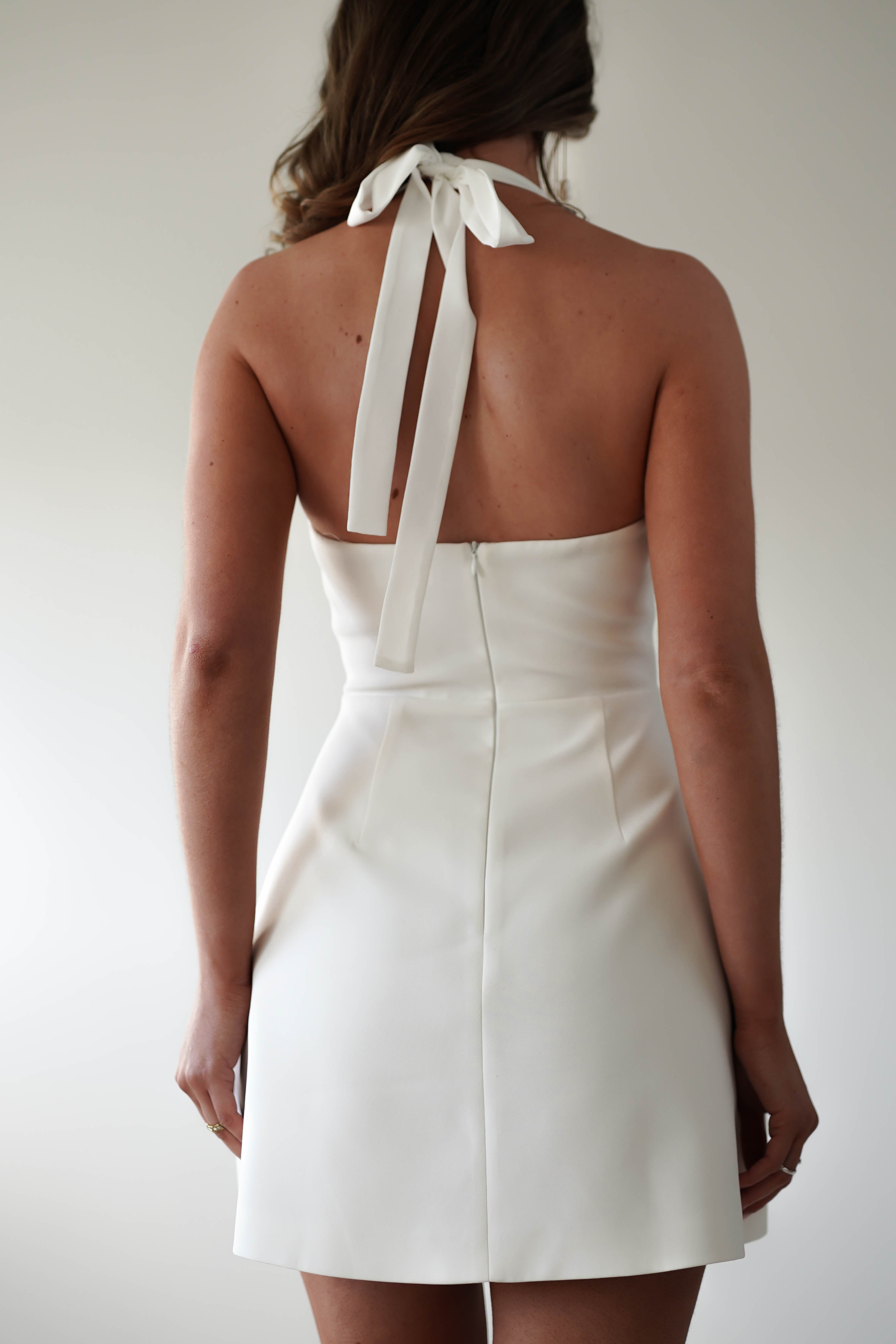 Morocco Halterneck Mini Dress | White - Oh Hello Clothing