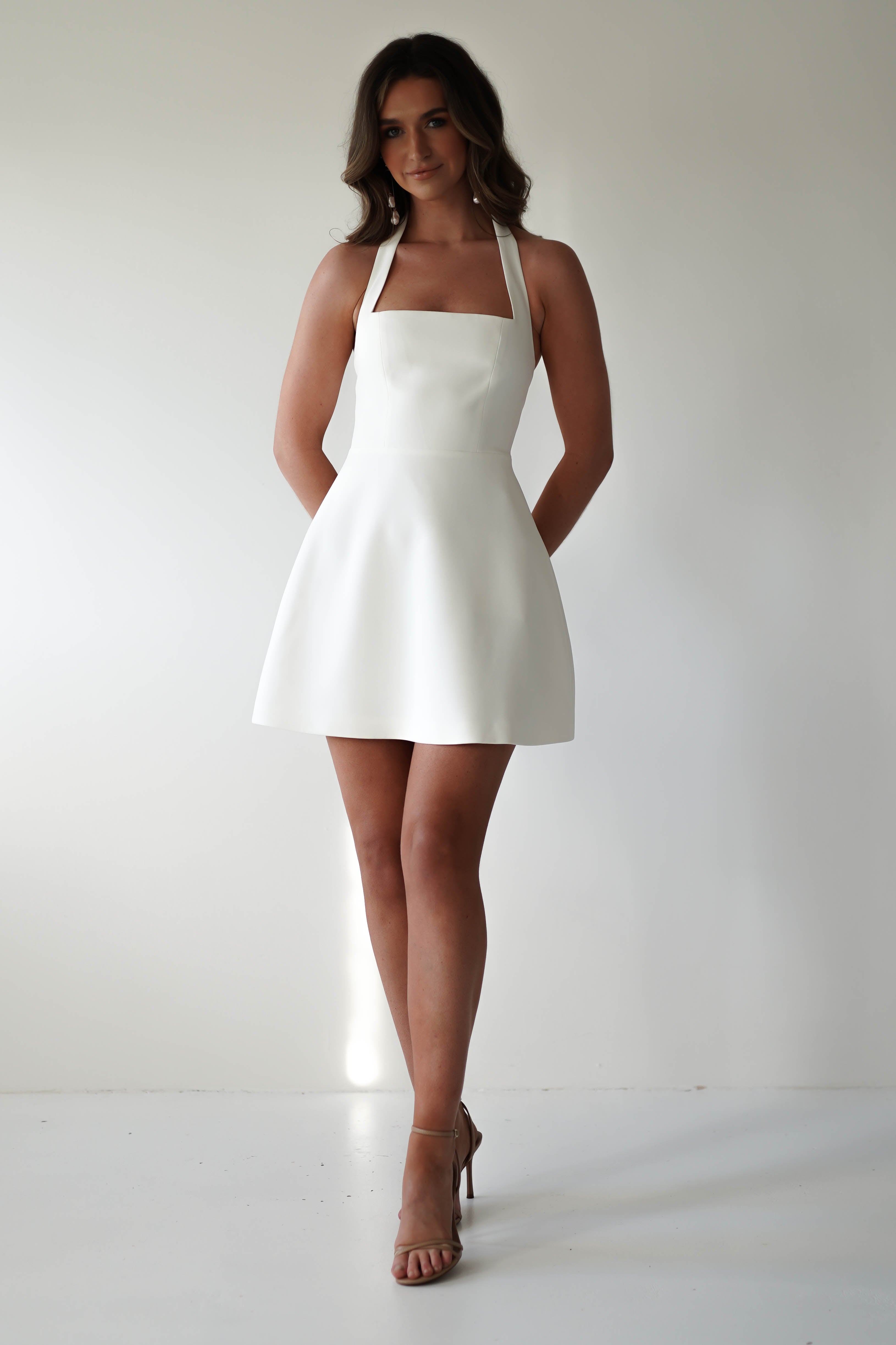 Morocco Halterneck Mini Dress | White - Oh Hello Clothing