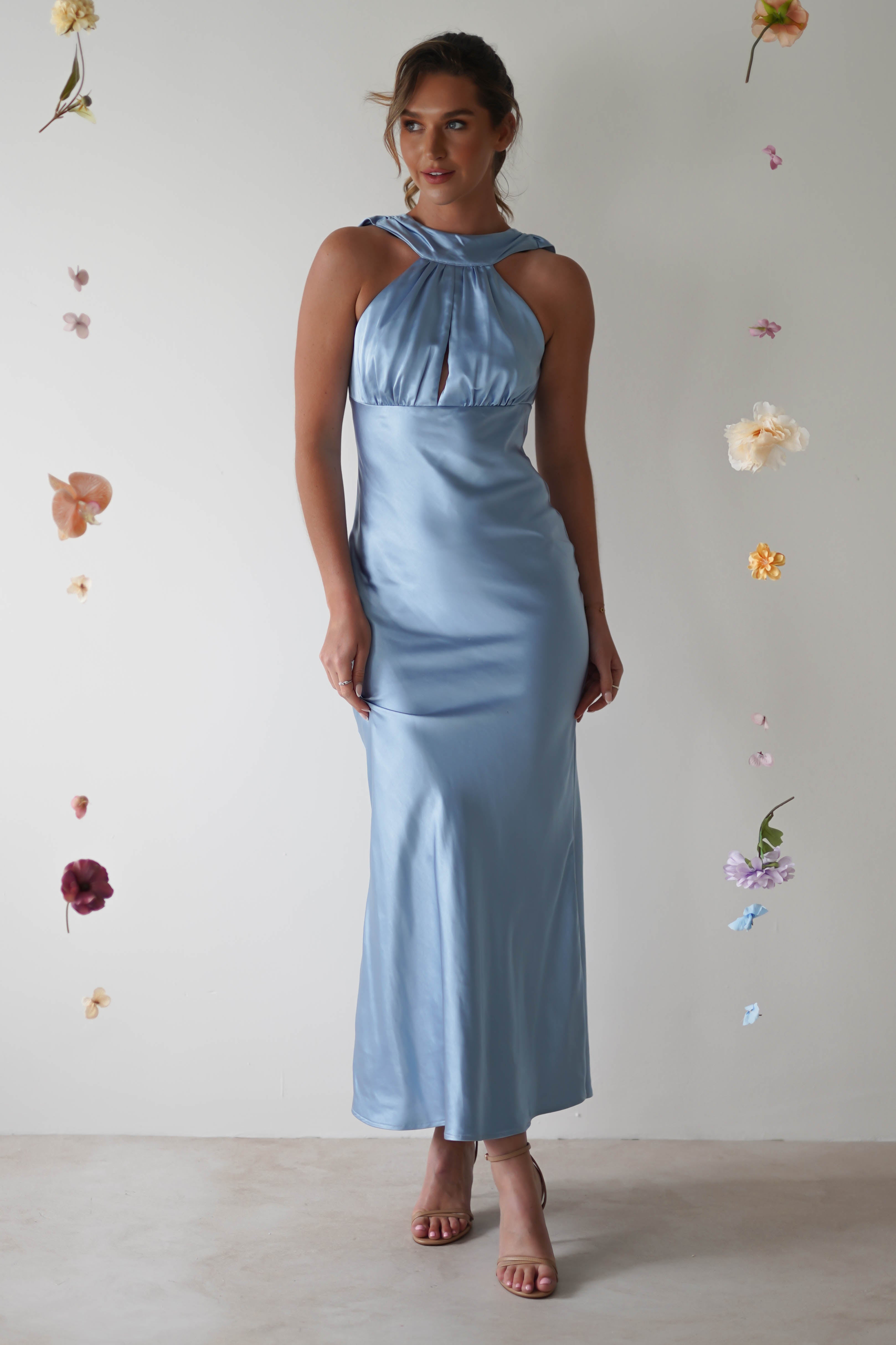 Lauryn Halter Neck Maxi Dress | Light Blue - Oh Hello Clothing