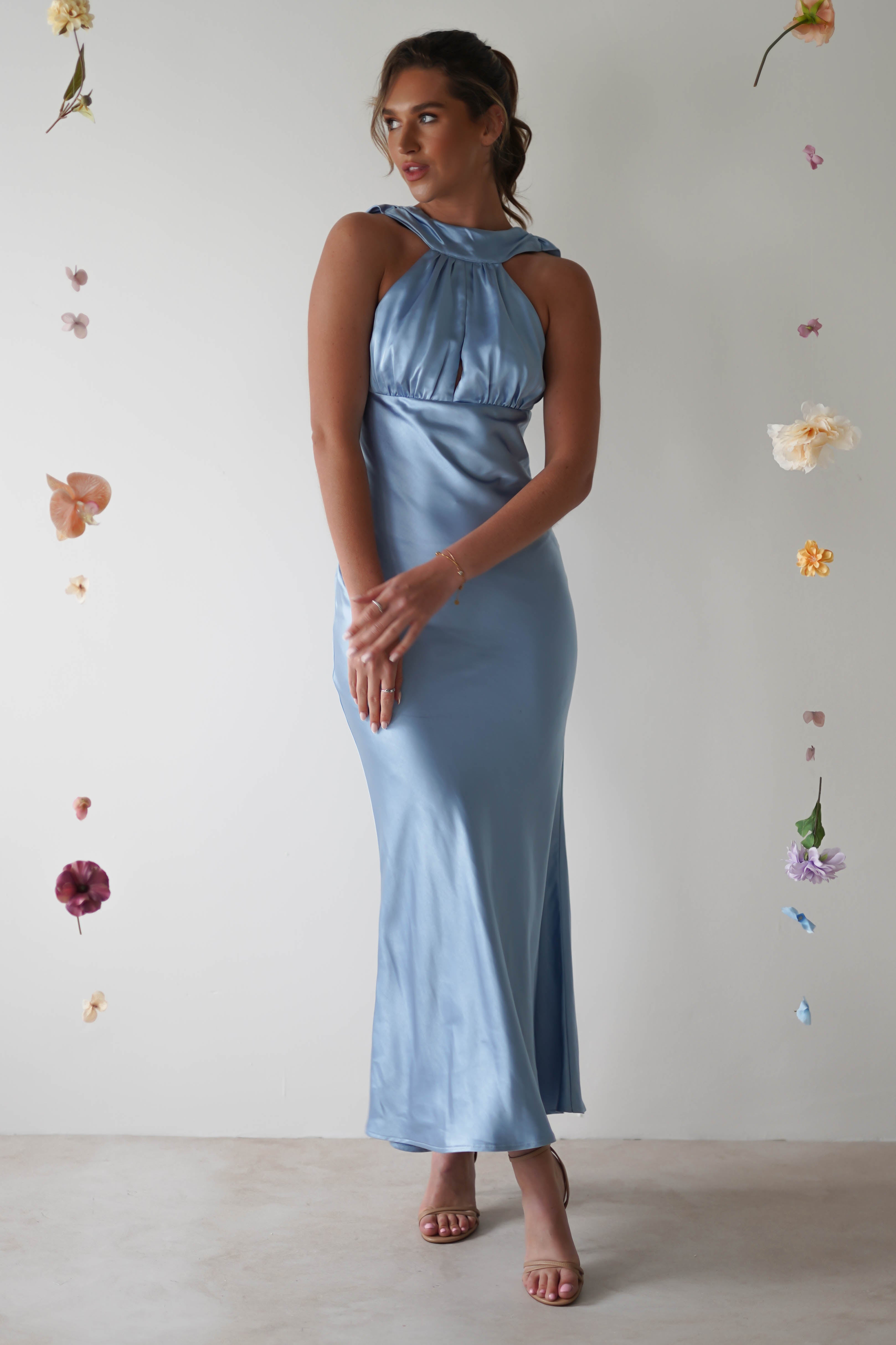 Lauryn Halter Neck Maxi Dress | Light Blue - Oh Hello Clothing