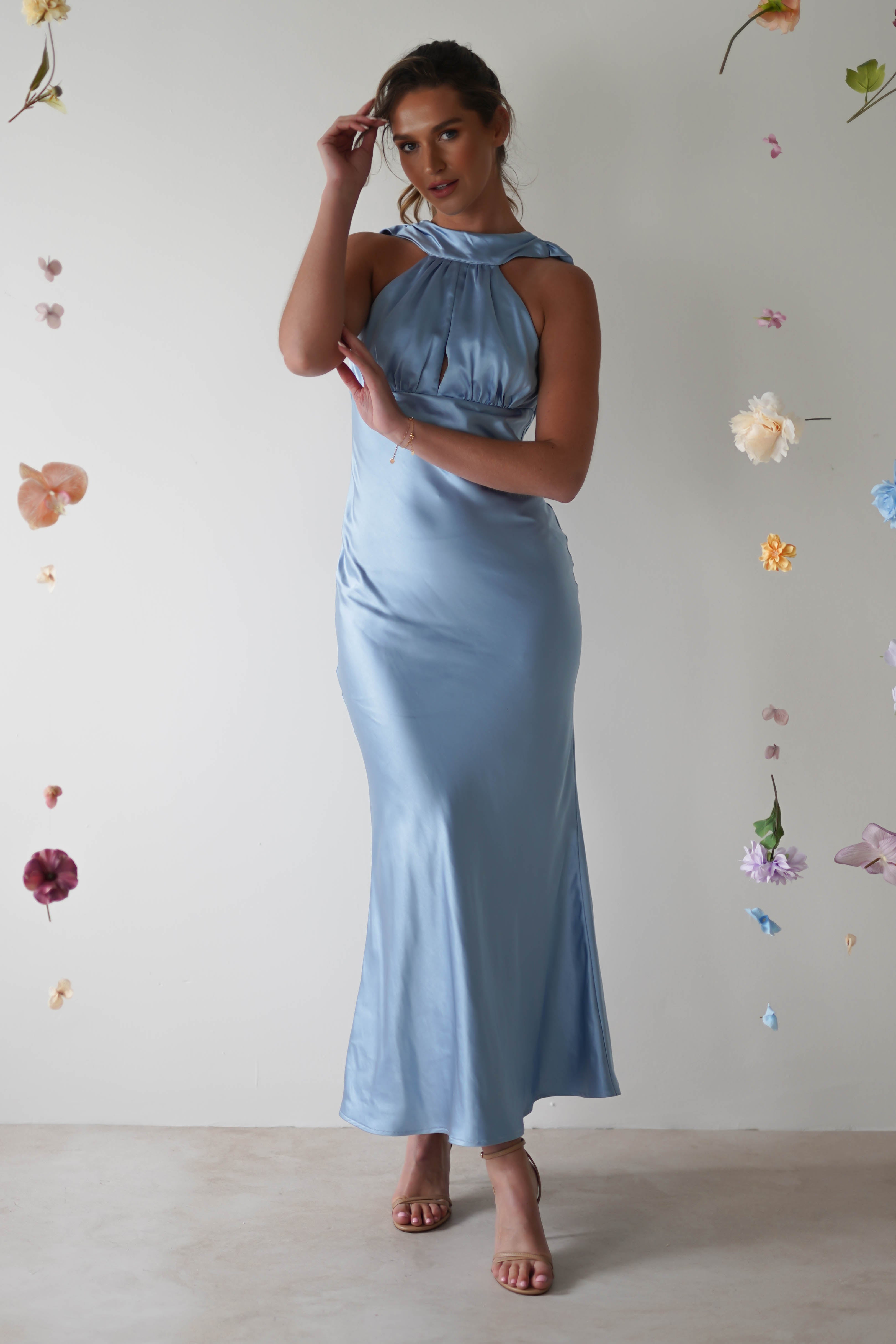 Lauryn Halter Neck Maxi Dress | Light Blue - Oh Hello Clothing