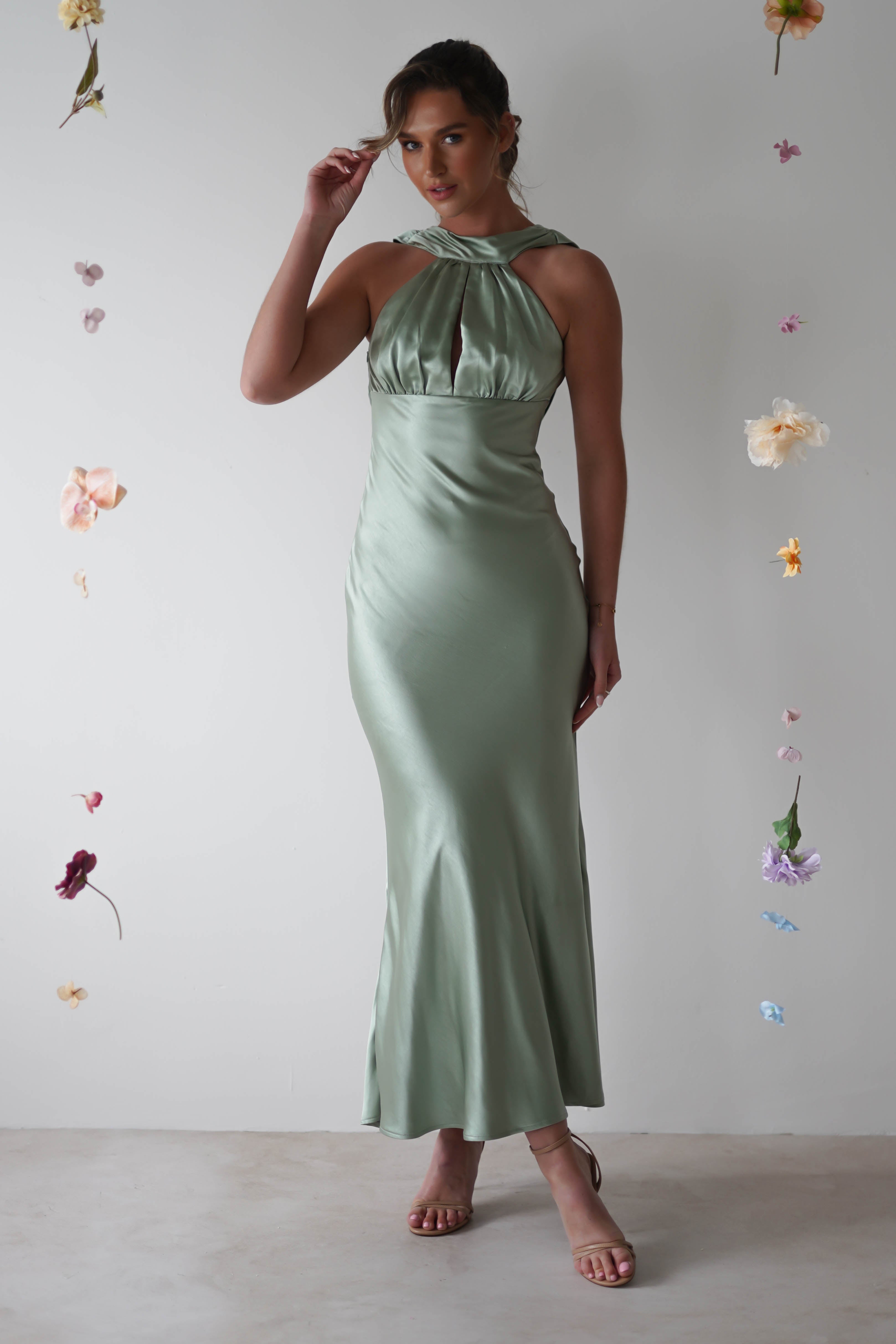 Lauryn Halter Neck Maxi Dress | Sage - Oh Hello Clothing