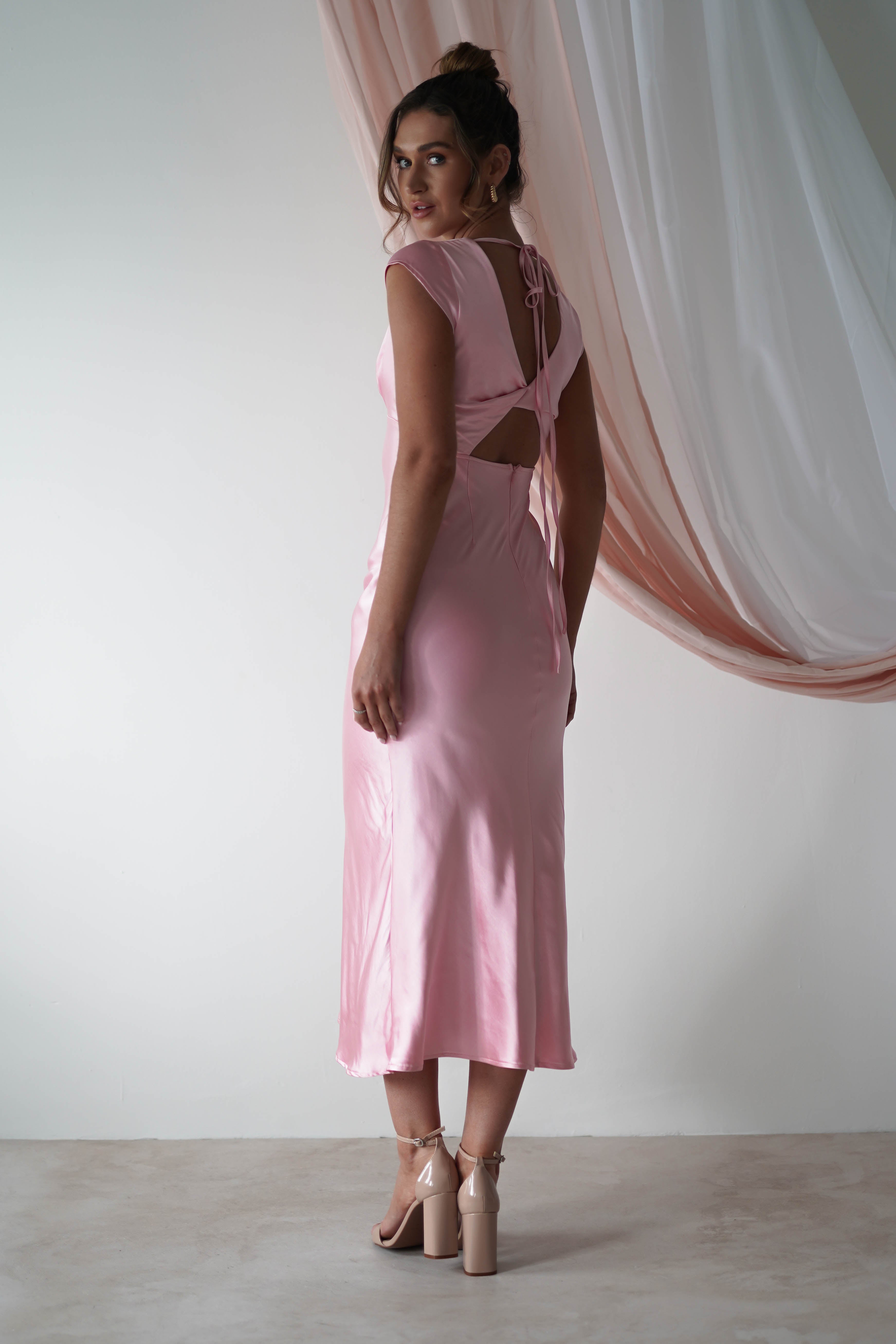 Nellie Soft Satin Midaxi Dress | Pink