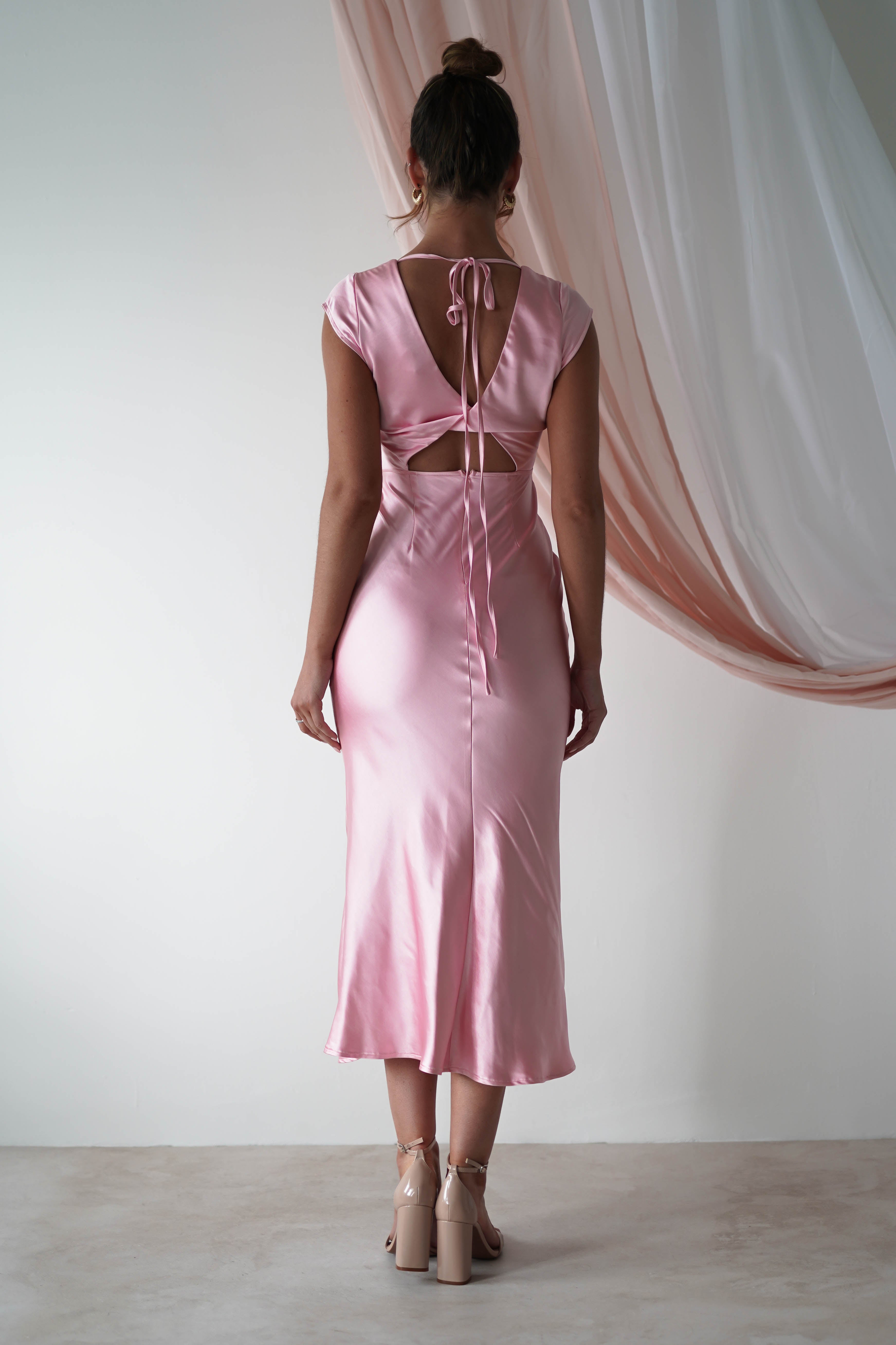 Nellie Soft Satin Midaxi Dress | Pink