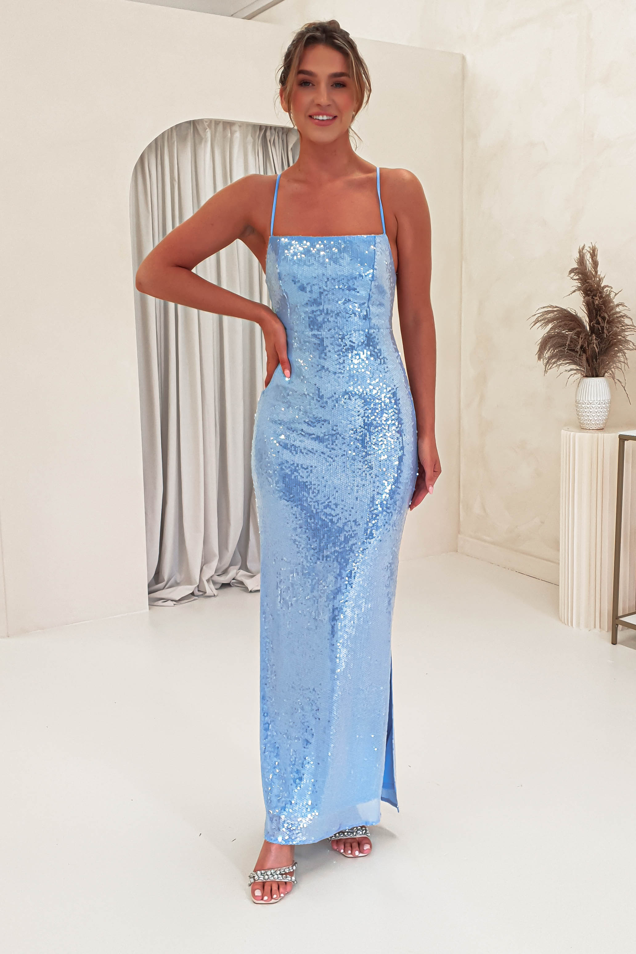 Renesmee Sequin Maxi Dress | Blue | Oh Hello Clothing | XS (6)