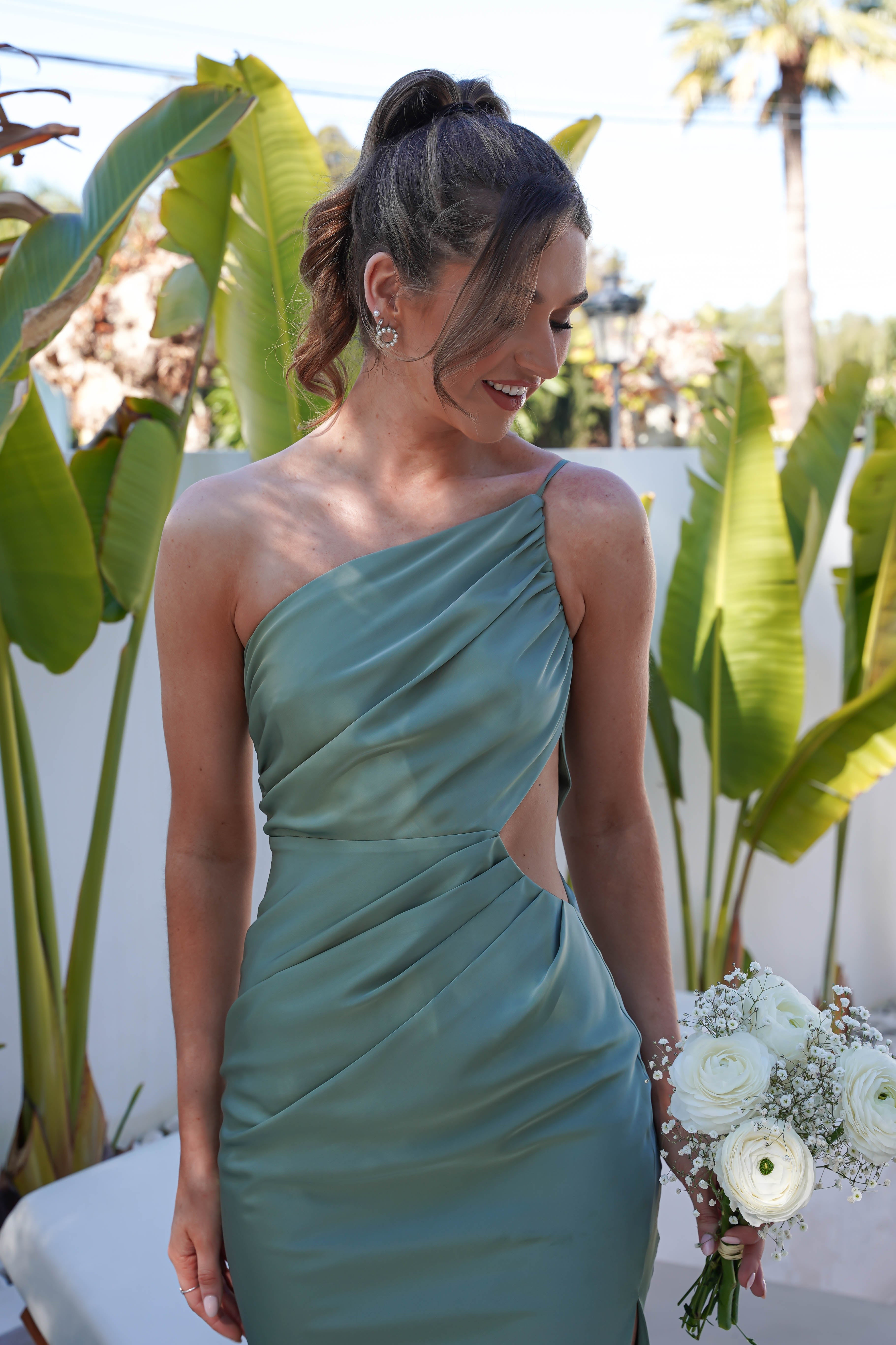 Lyra Soft Matte Satin Maxi Dress | Olive | Oh Hello Clothing | XS (6)