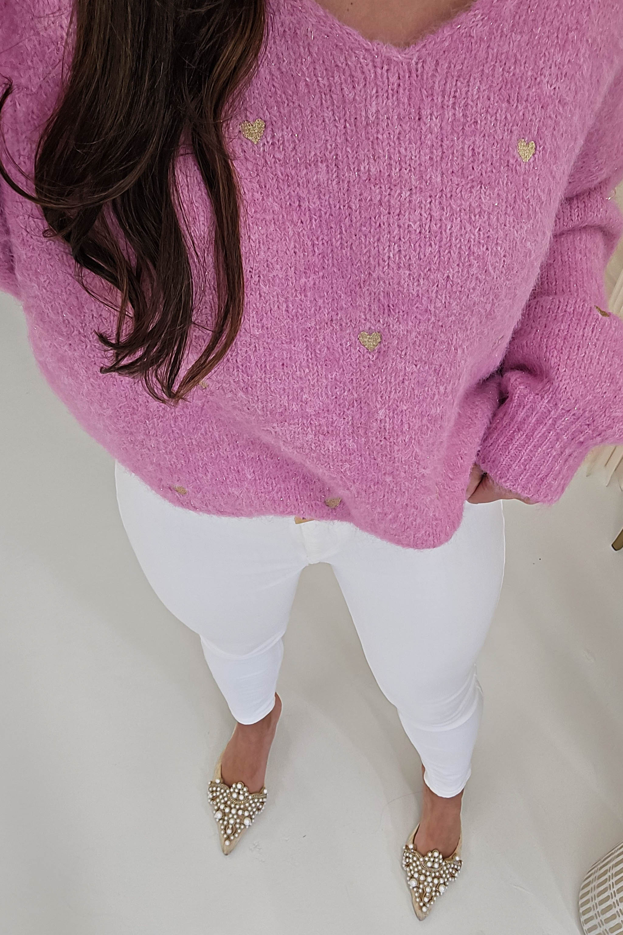 Nadine Soft Heart Detail Jumper | Pink | Oh Hello Clothing | One Size | 8 - 14