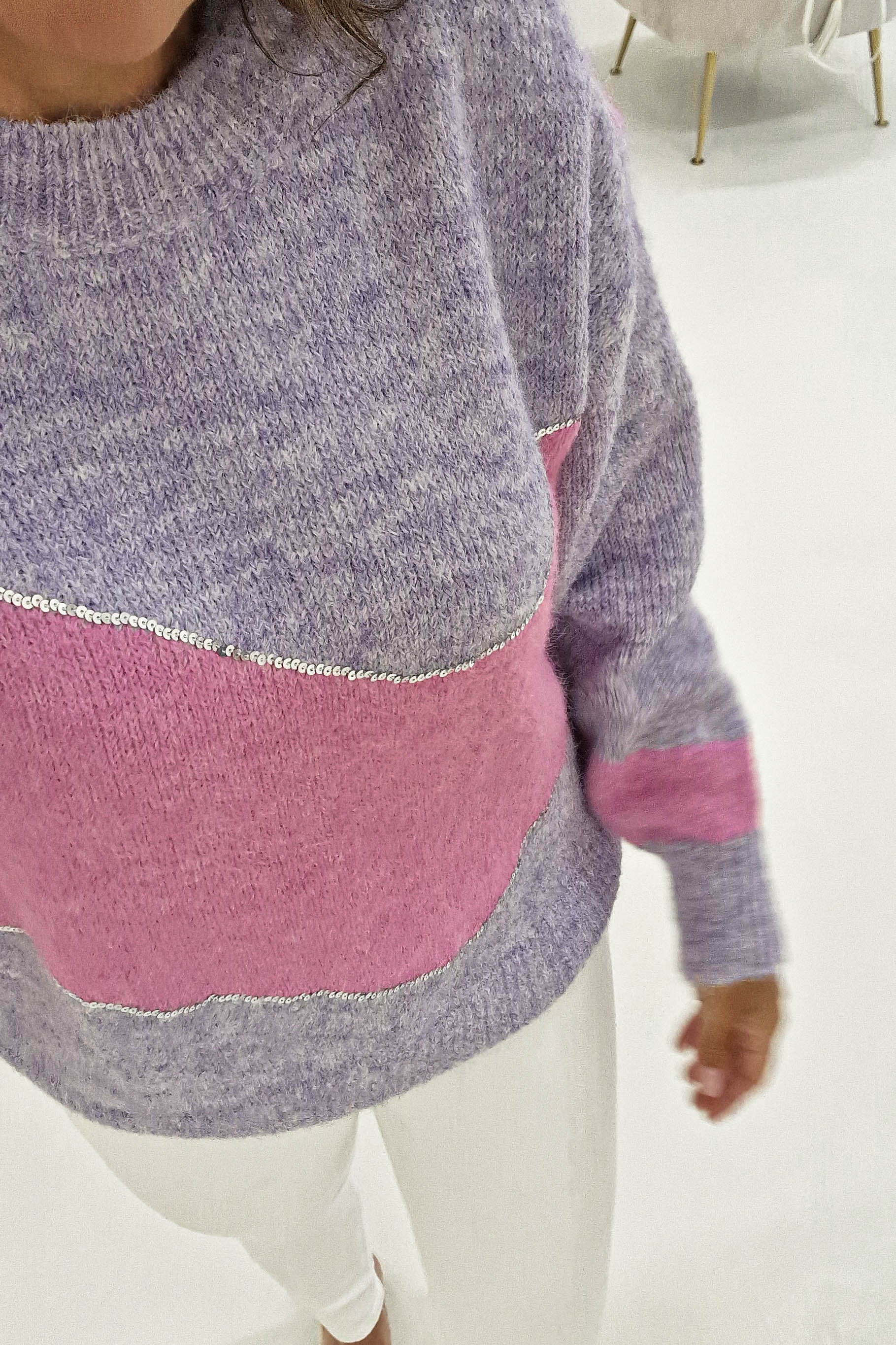 Rosalind Sequin Detail Jumper | Lilac/Pink | Oh Hello Clothing | One Size | 6 - 12
