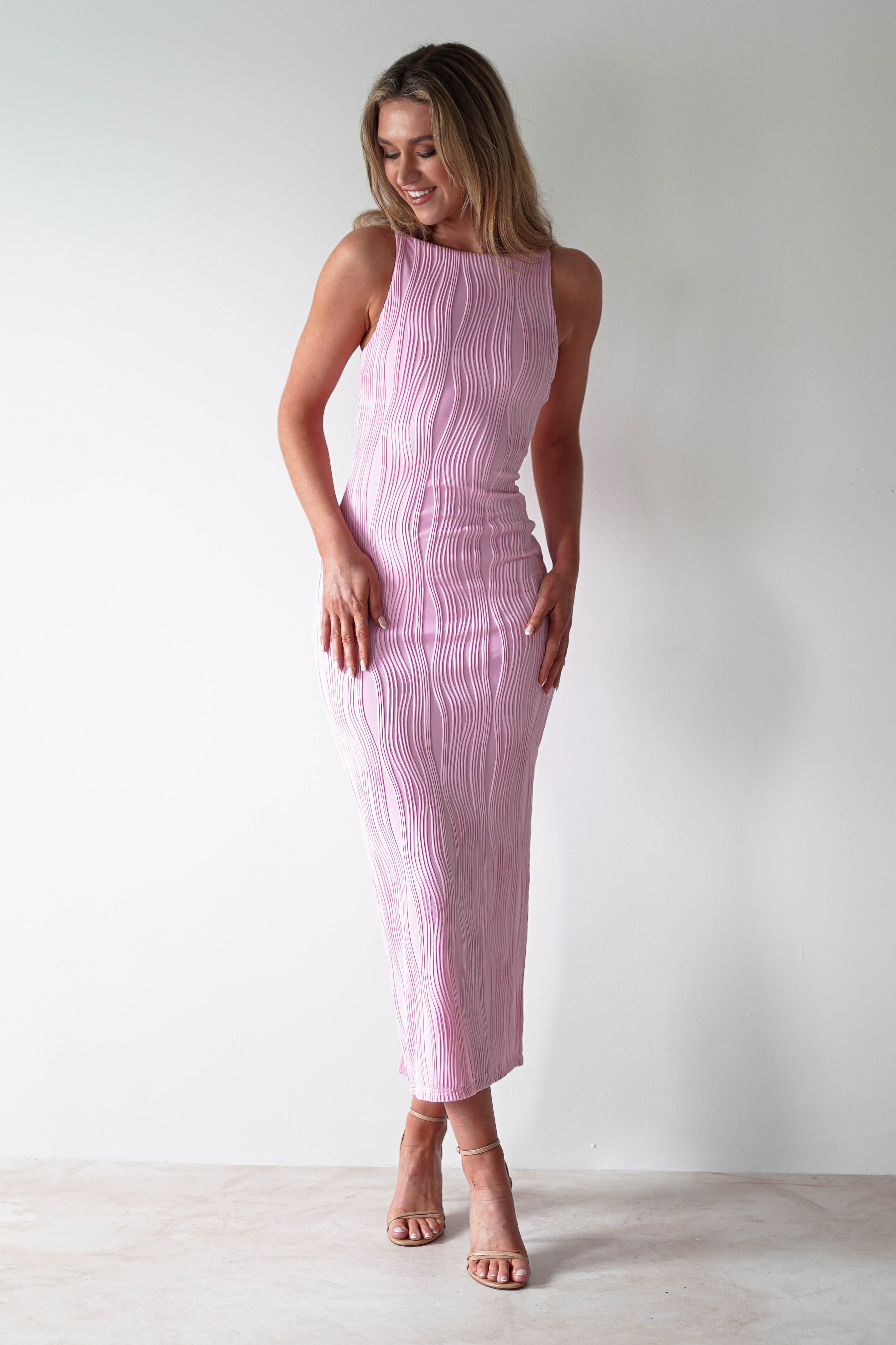 Brighton Textured Bodycon Midaxi Dress | Pink | Oh Hello Clothing | XS (6)