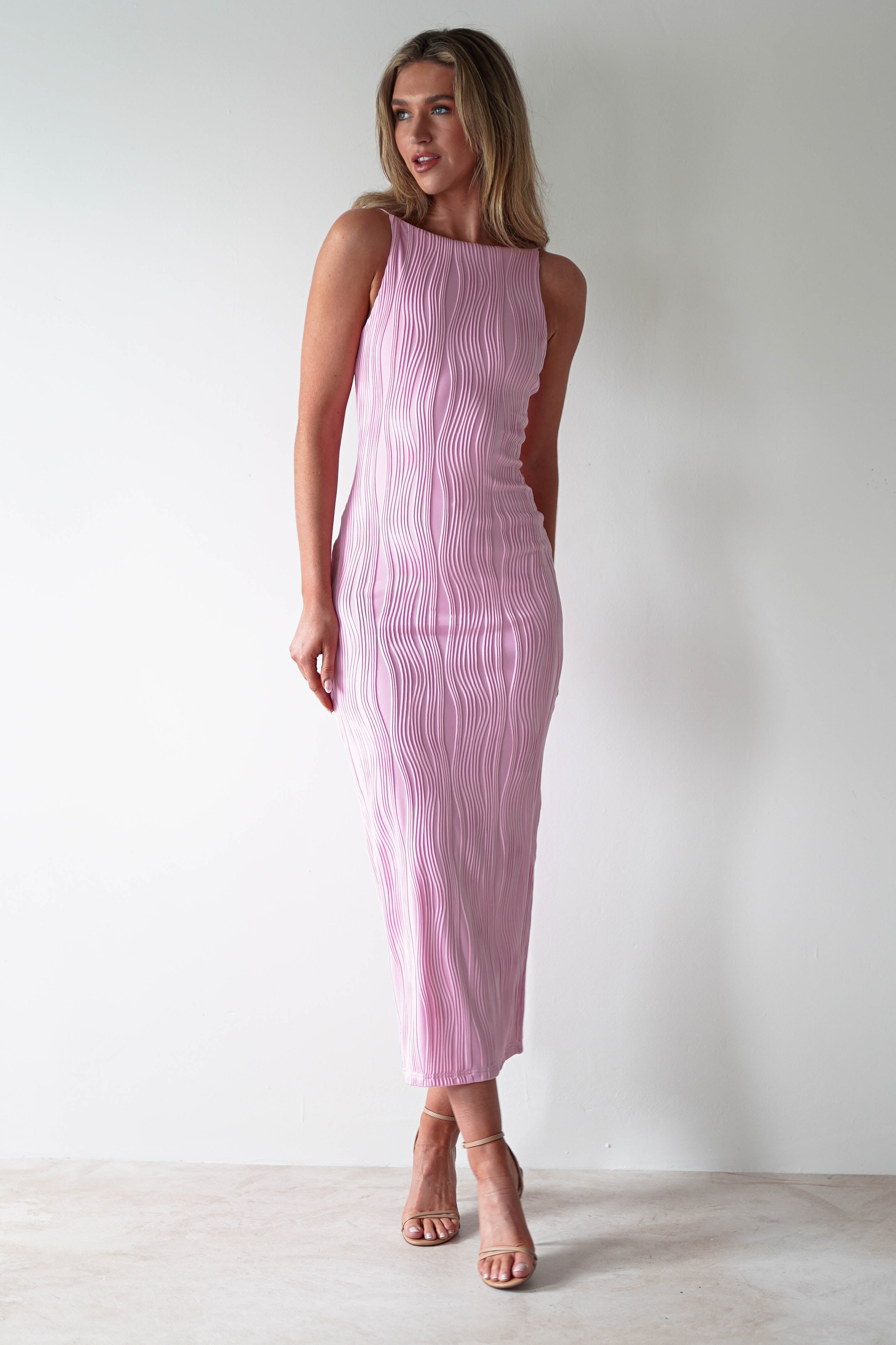 Brighton Textured Bodycon Midaxi Dress | Pink - Oh Hello Clothing