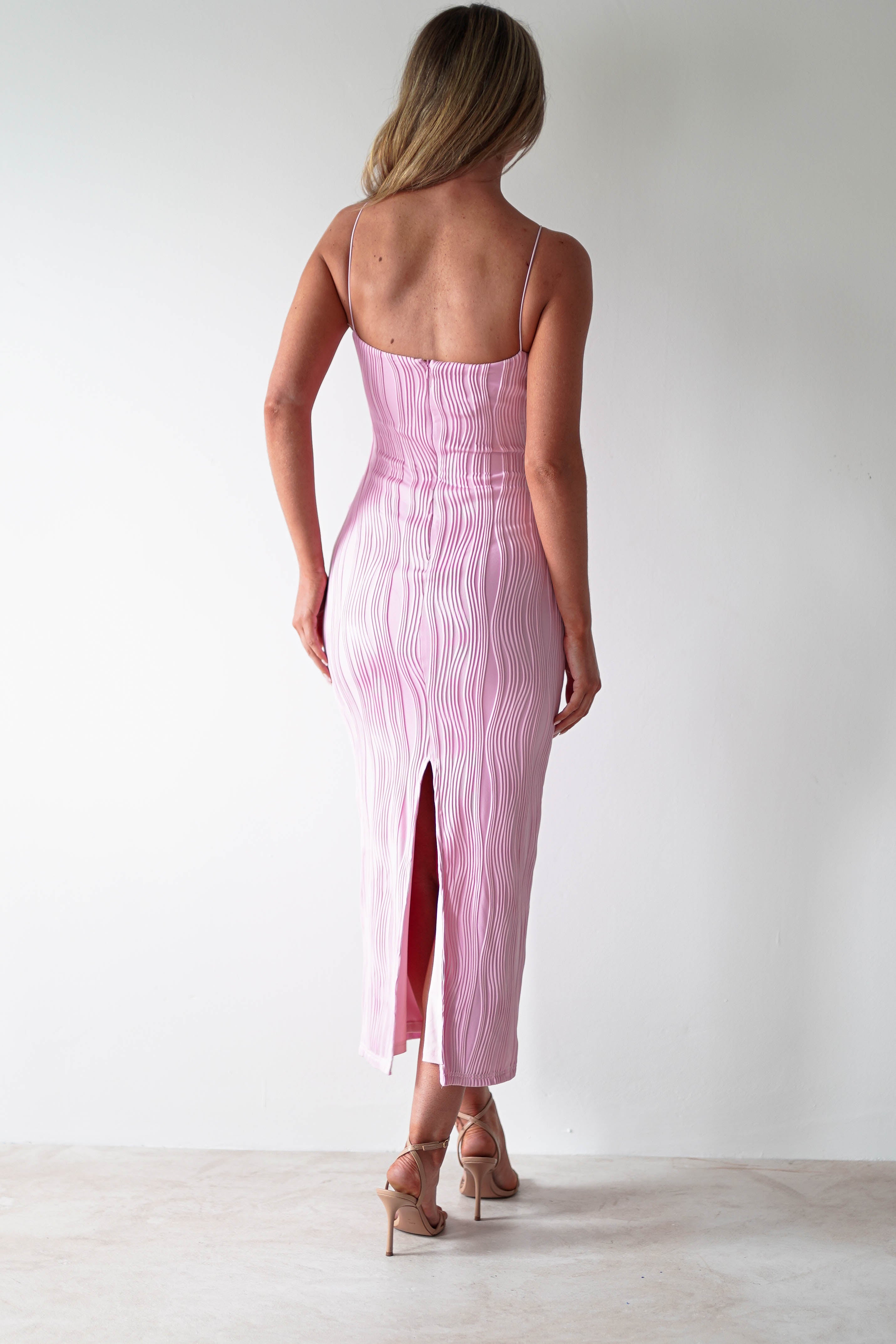 Brighton Textured Bodycon Midaxi Dress | Pink | Oh Hello Clothing | XS (6)