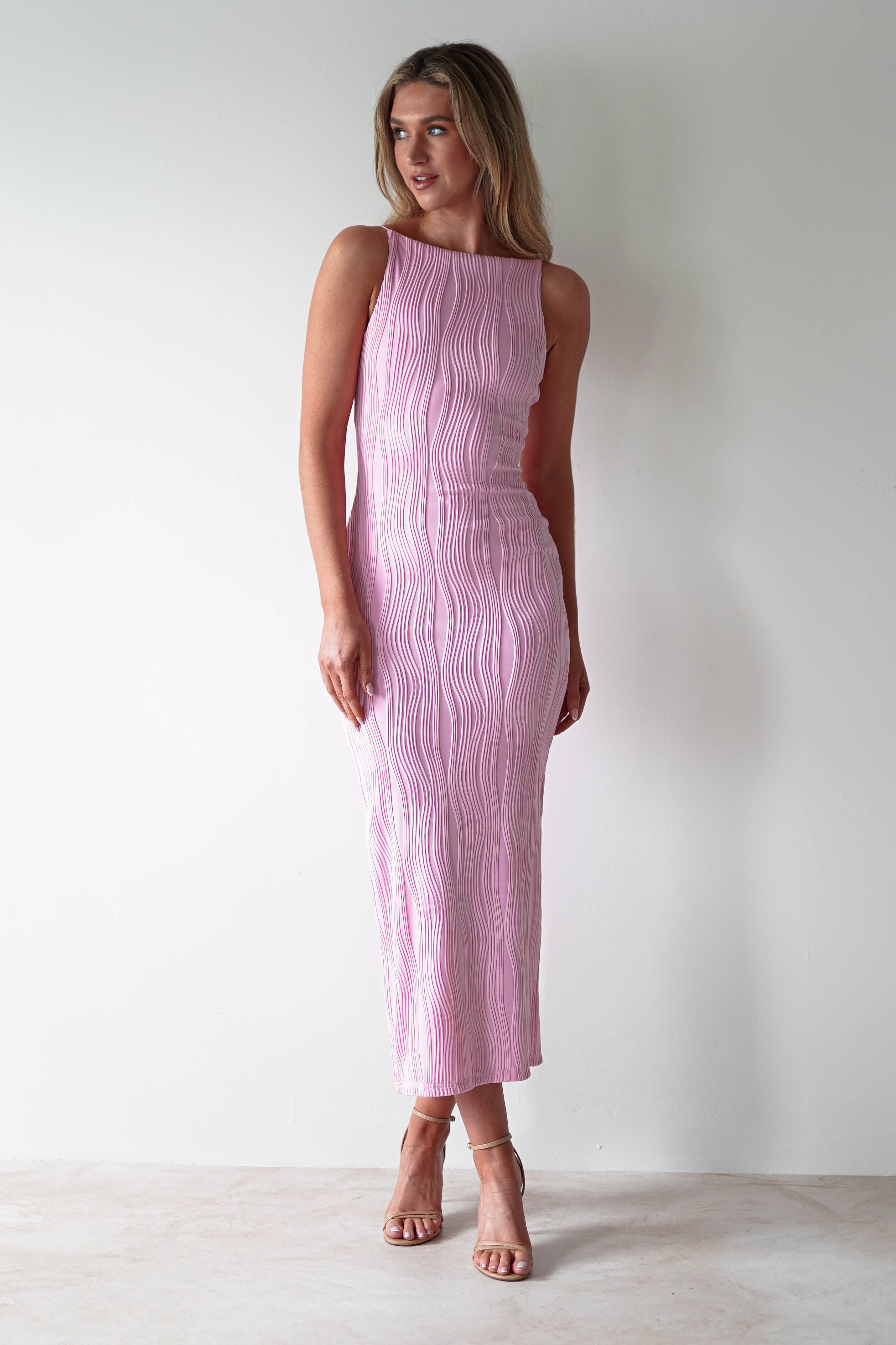 Brighton Textured Bodycon Midaxi Dress | Pink | Oh Hello Clothing | XS (6)