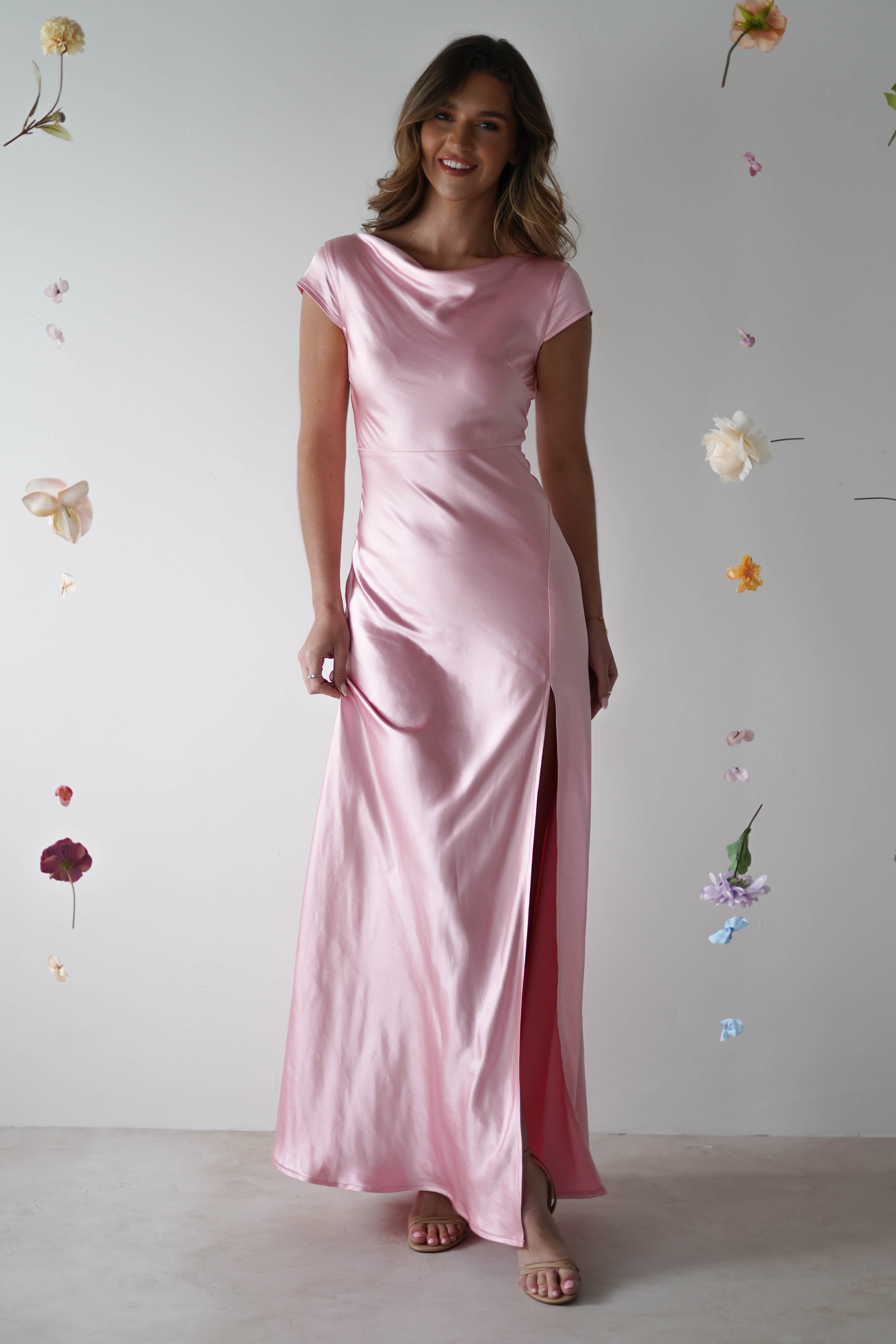 Ramona Soft Satin Maxi Dress | Pink - Oh Hello Clothing