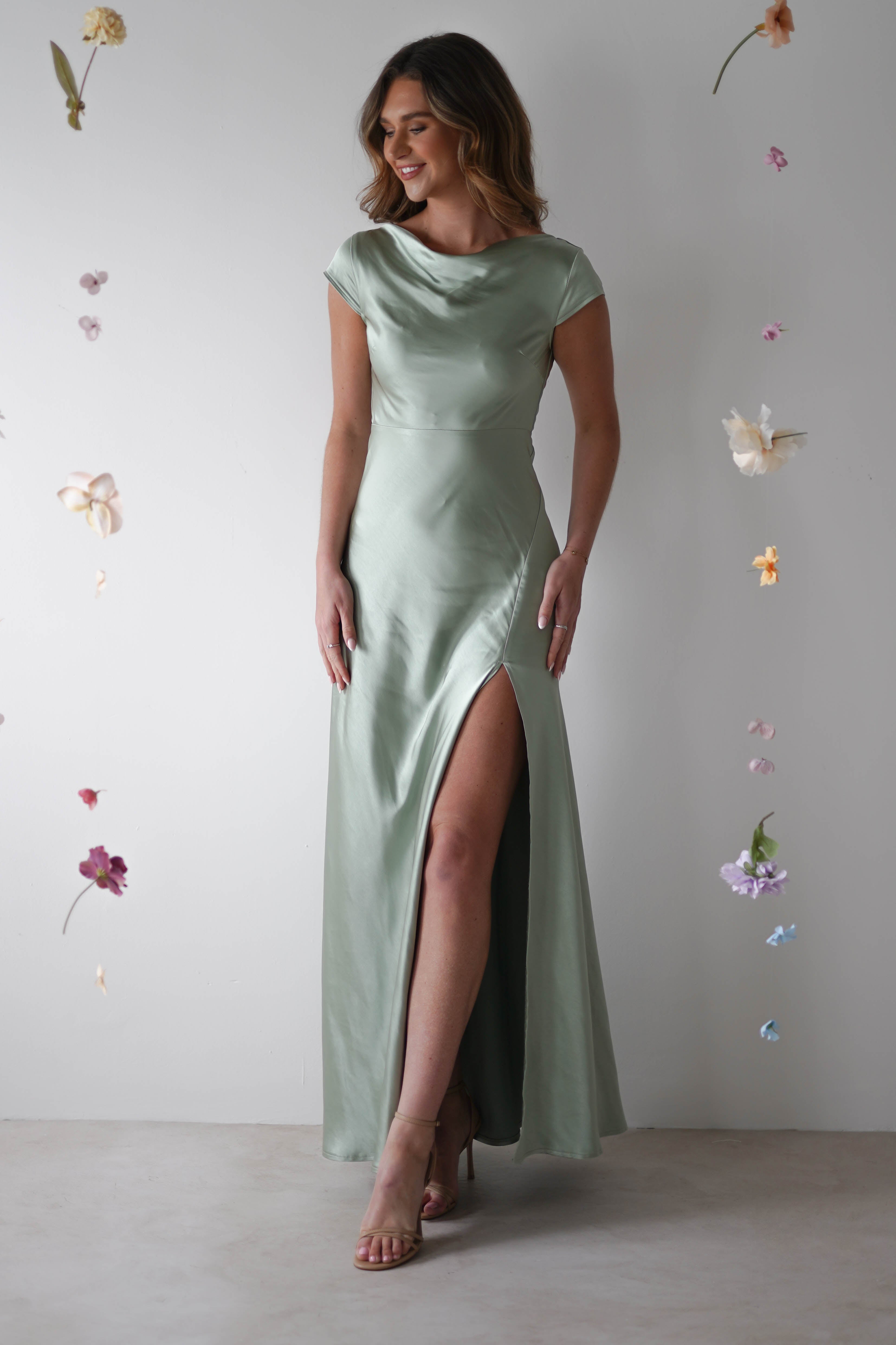Ramona Soft Satin Maxi Dress | Sage - Oh Hello Clothing