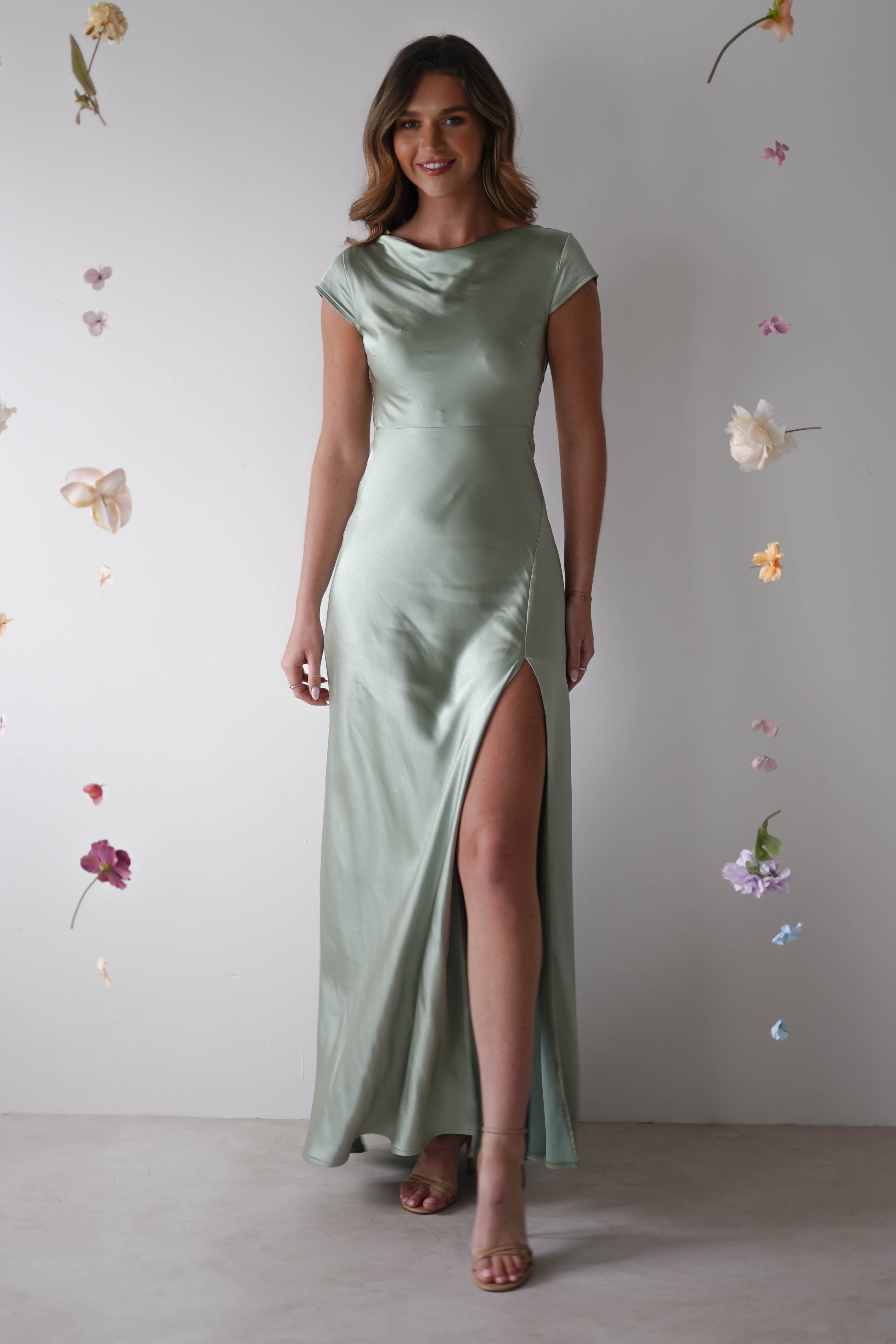 Ramona Soft Satin Maxi Dress | Sage - Oh Hello Clothing