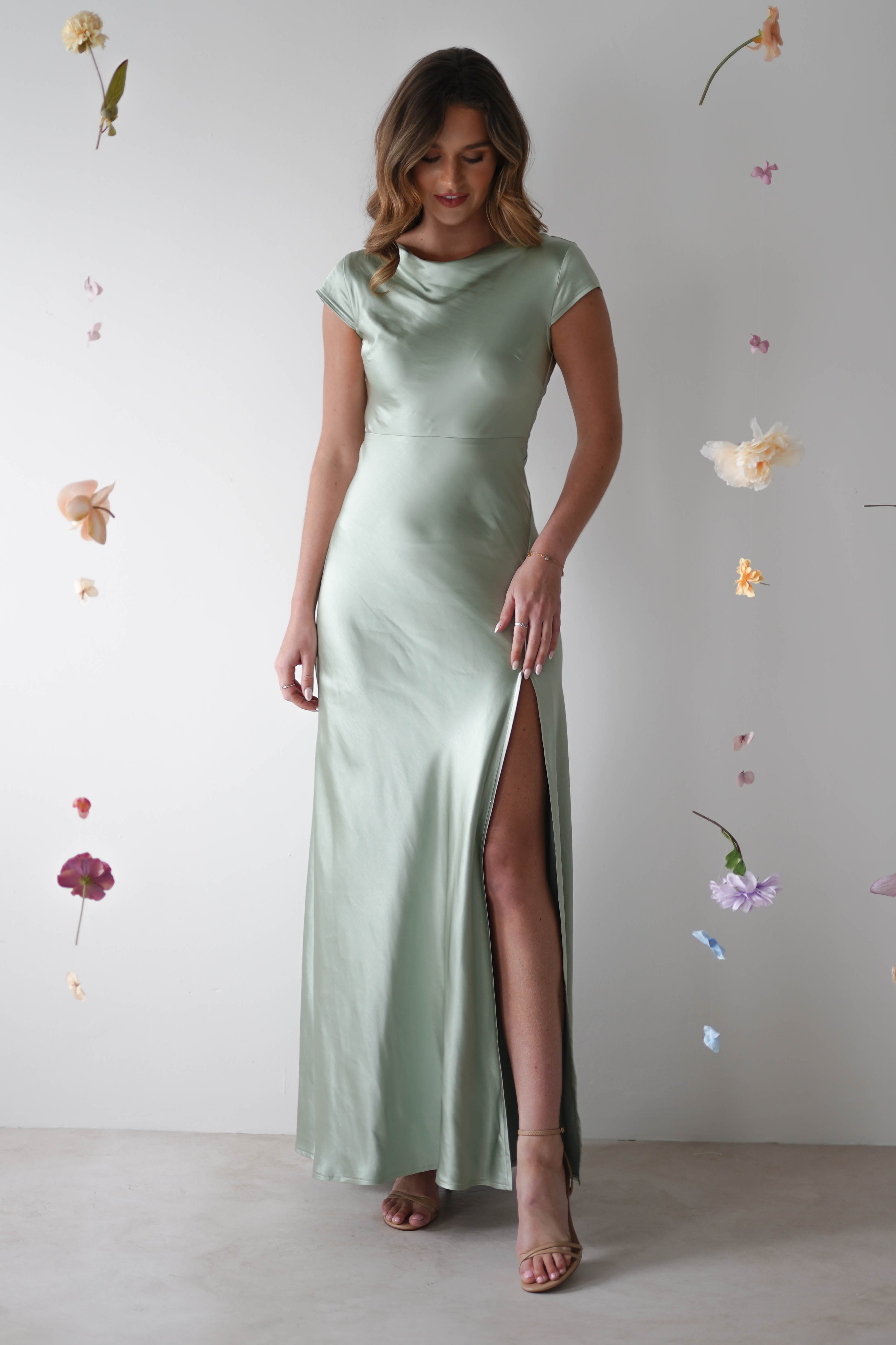 Ramona Soft Satin Maxi Dress | Sage - Oh Hello Clothing