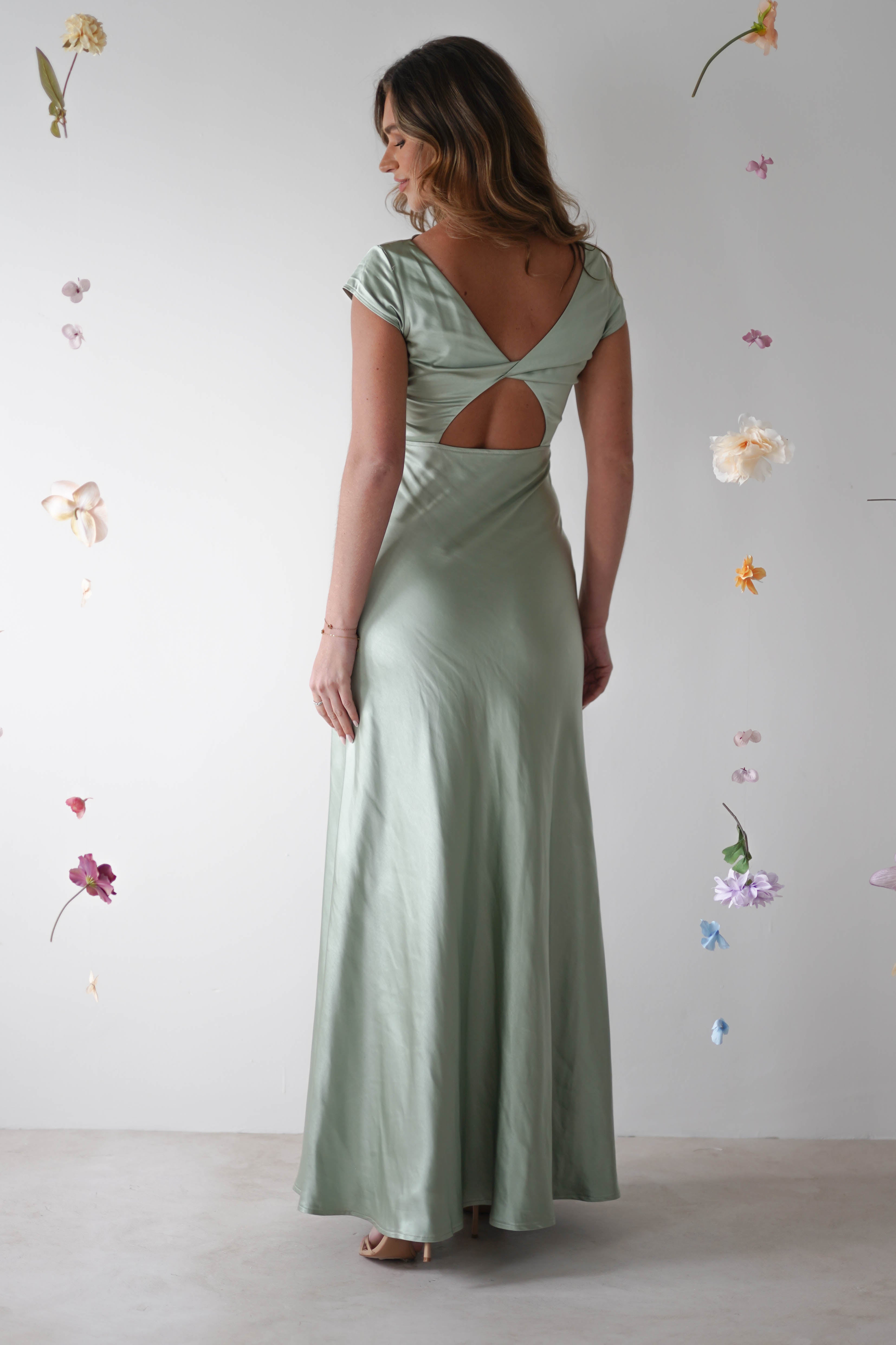 Ramona Soft Satin Maxi Dress | Sage