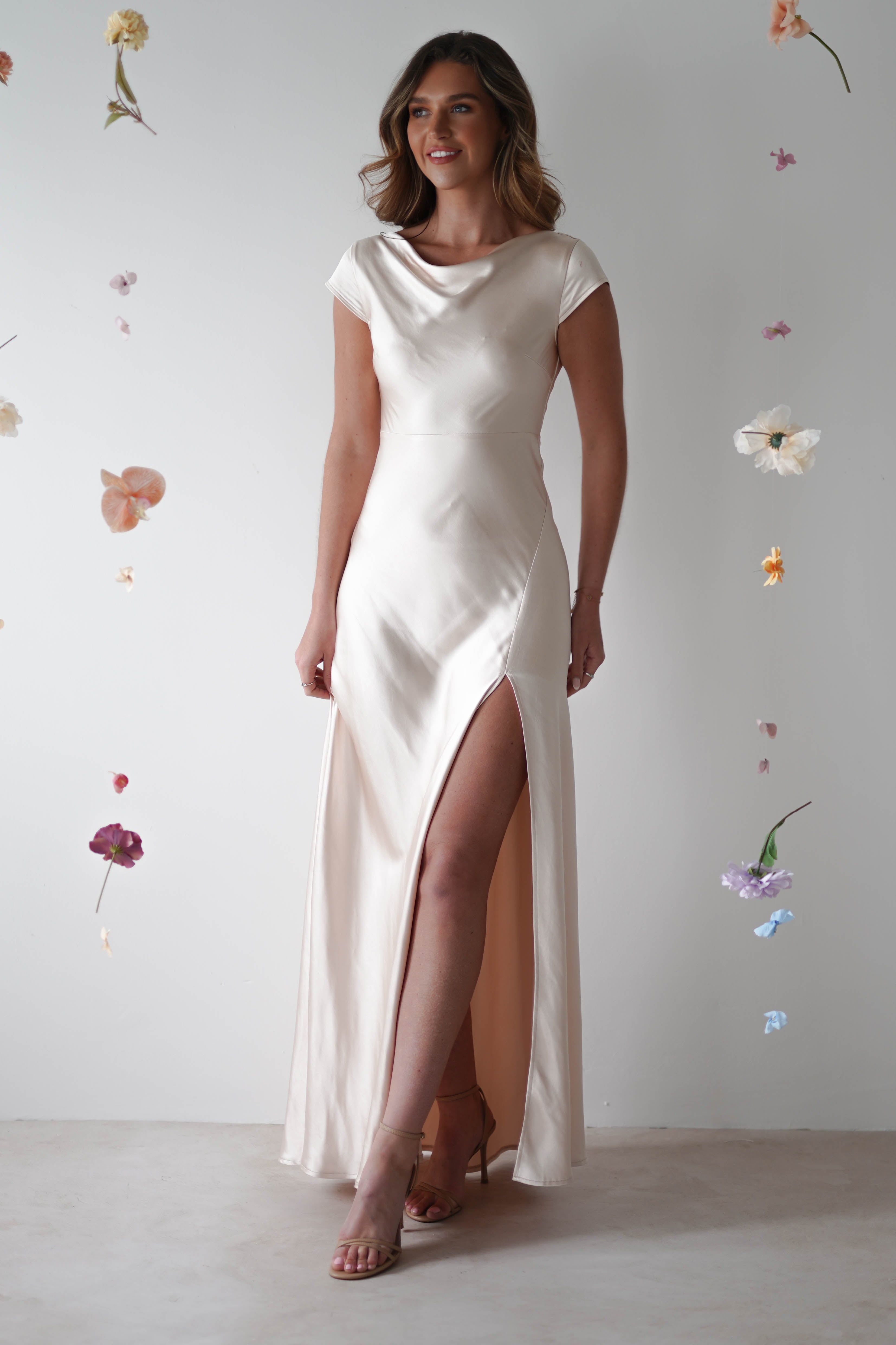 Ramona Soft Satin Maxi Dress | Champagne - Oh Hello Clothing