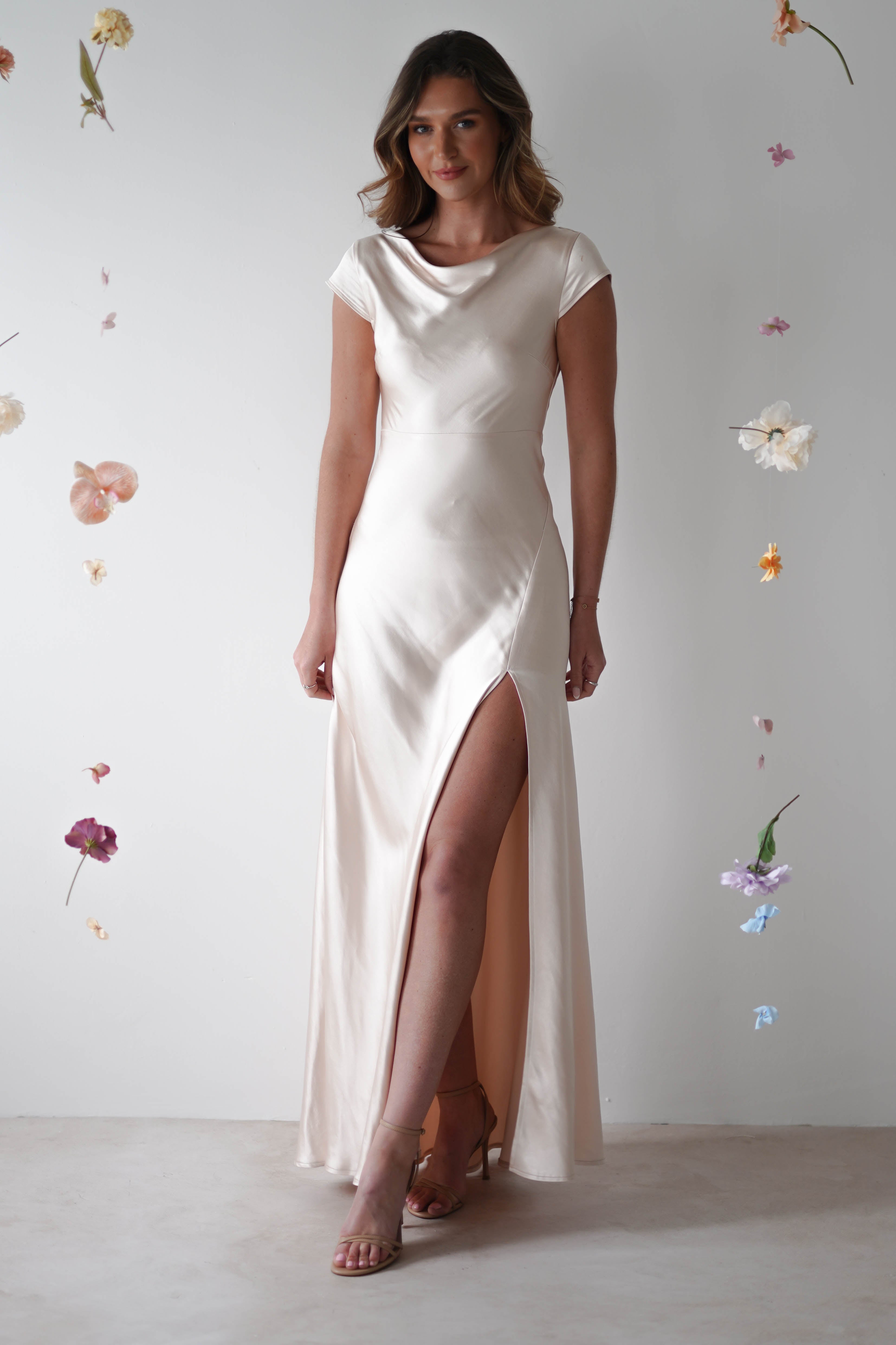 Ramona Soft Satin Maxi Dress | Champagne - Oh Hello Clothing