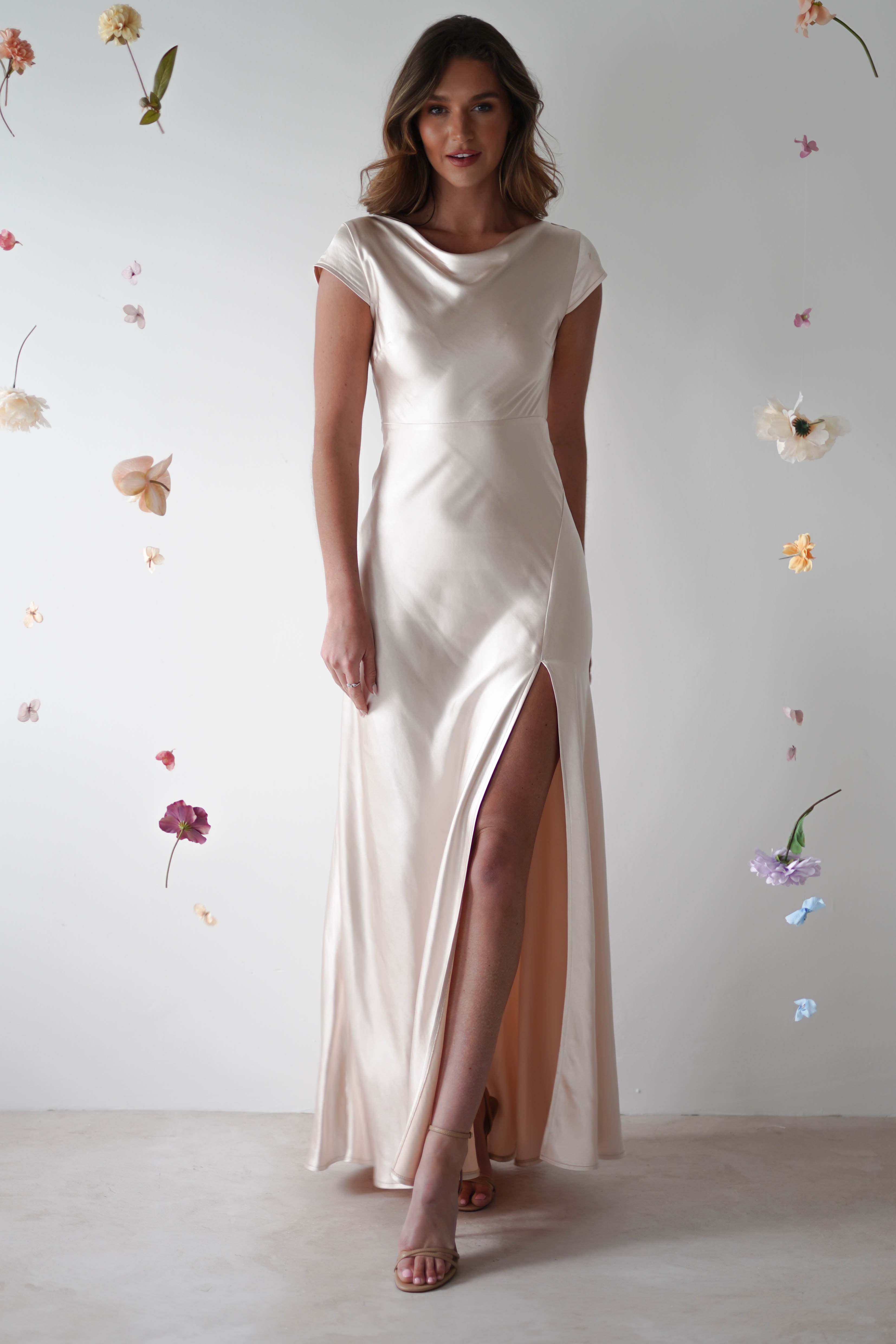 Ramona Soft Satin Maxi Dress | Champagne