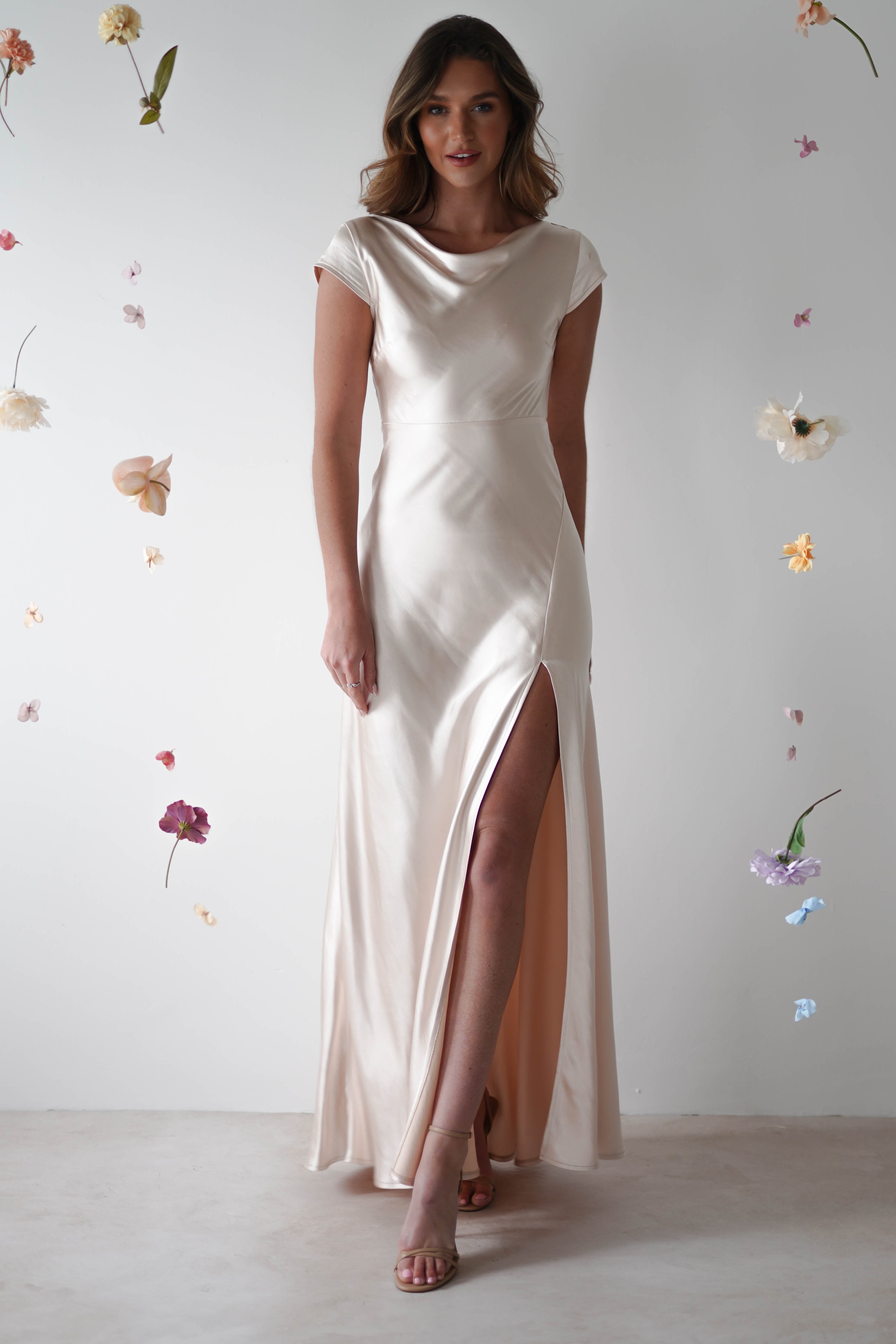 Ramona Soft Satin Maxi Dress | Champagne - Oh Hello Clothing