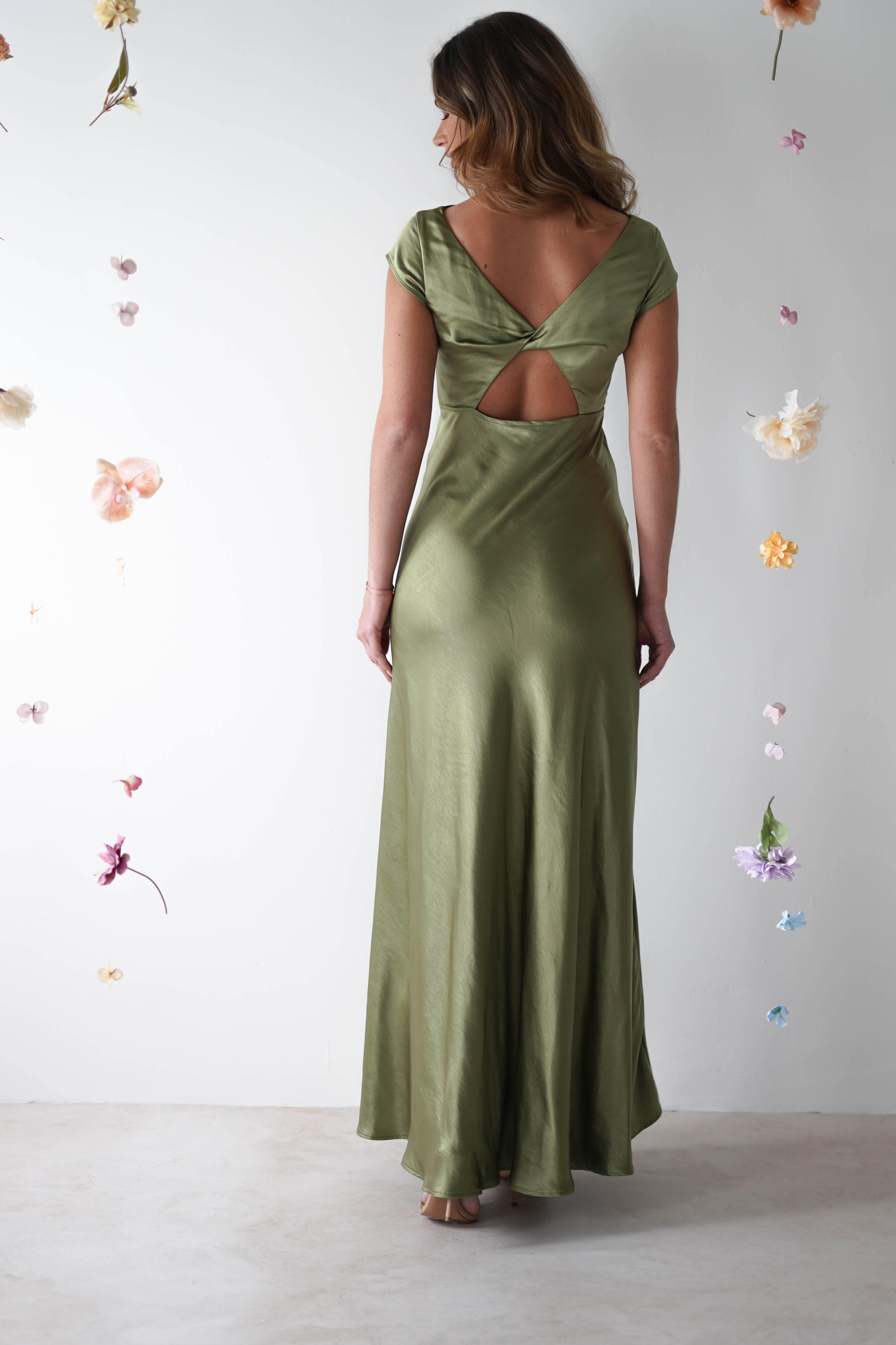 Ramona Soft Satin Maxi Dress | Olive - Oh Hello Clothing