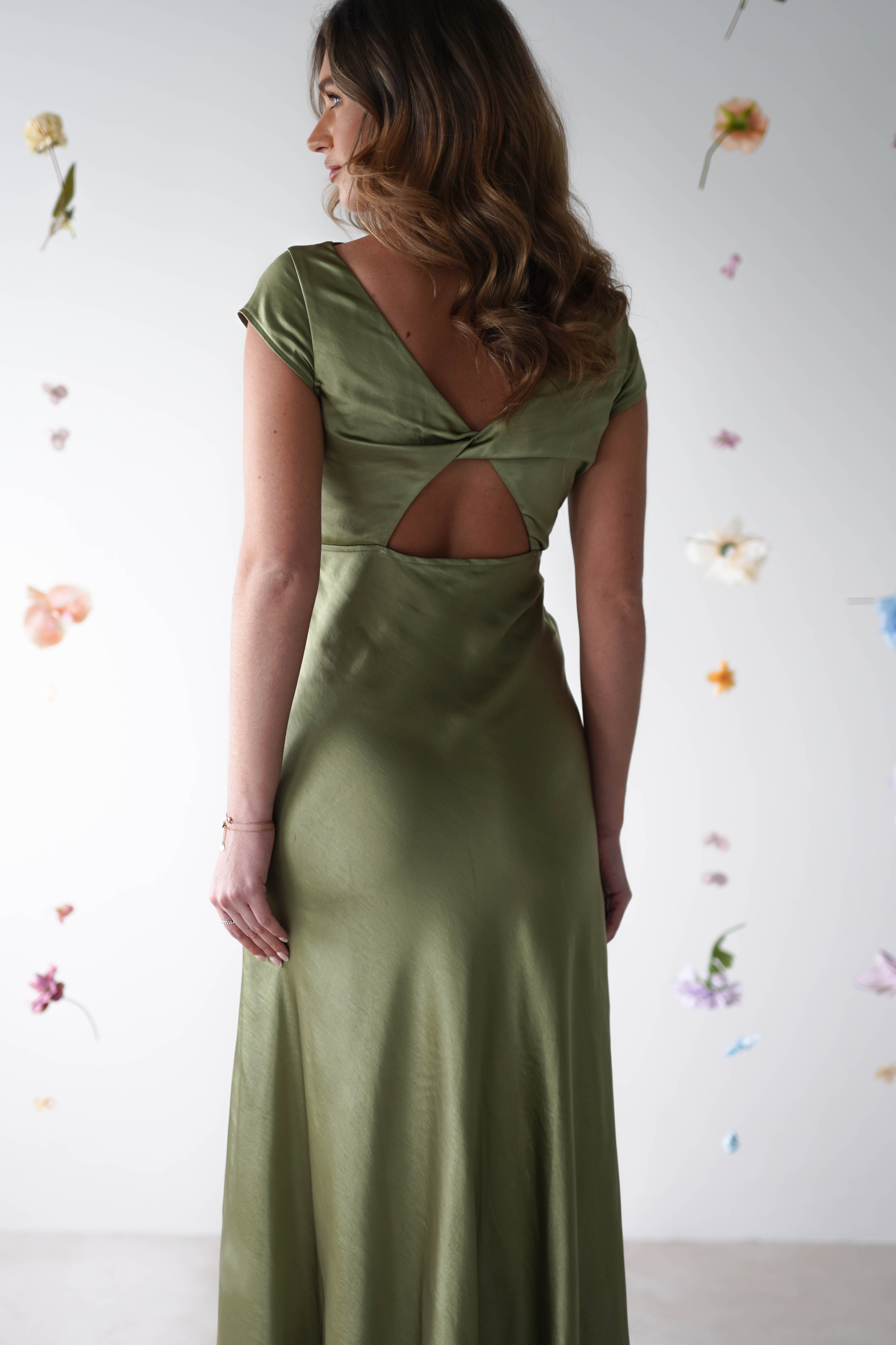 Ramona Soft Satin Maxi Dress | Olive - Oh Hello Clothing