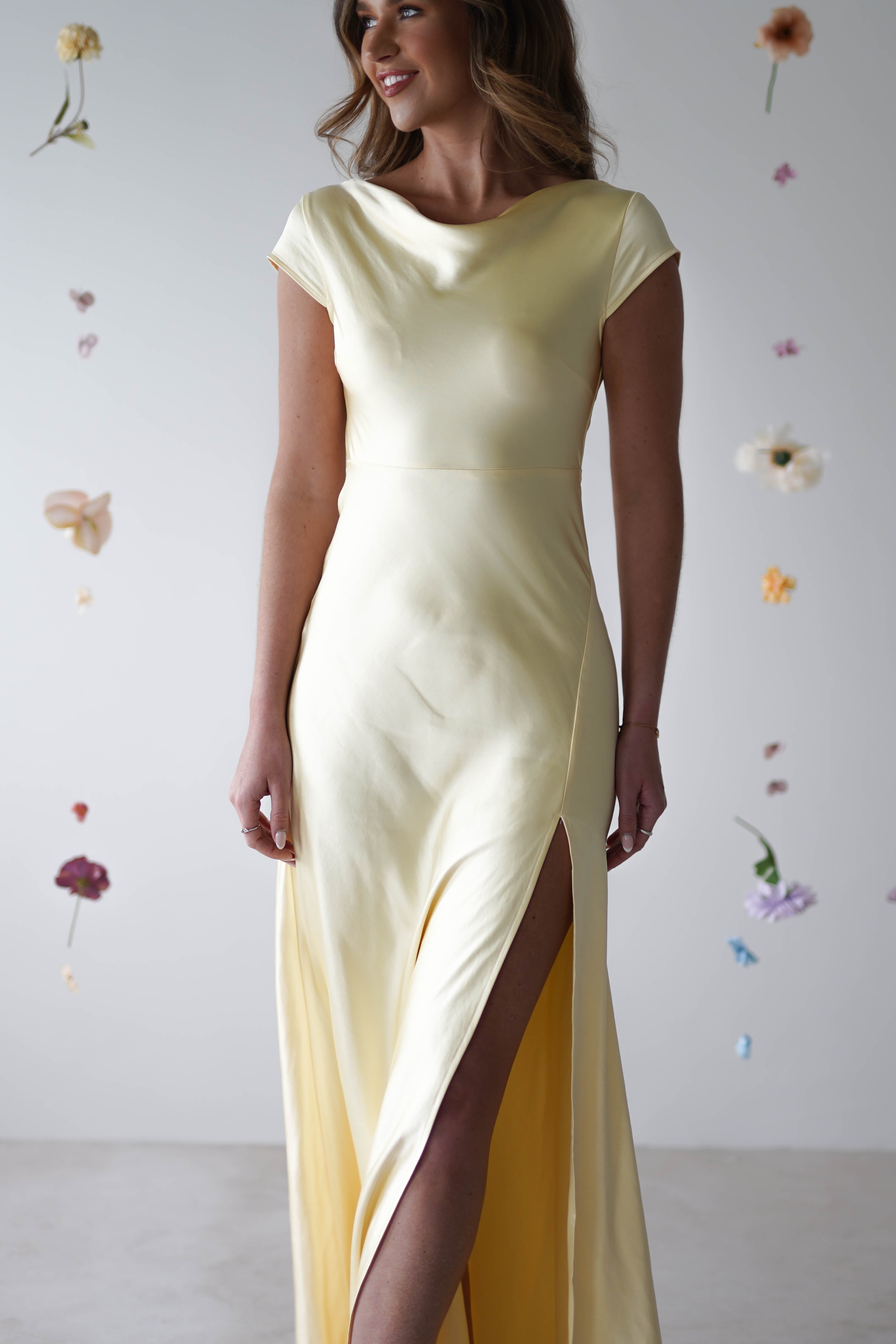 Ramona Soft Satin Maxi Dress | Yellow - Oh Hello Clothing