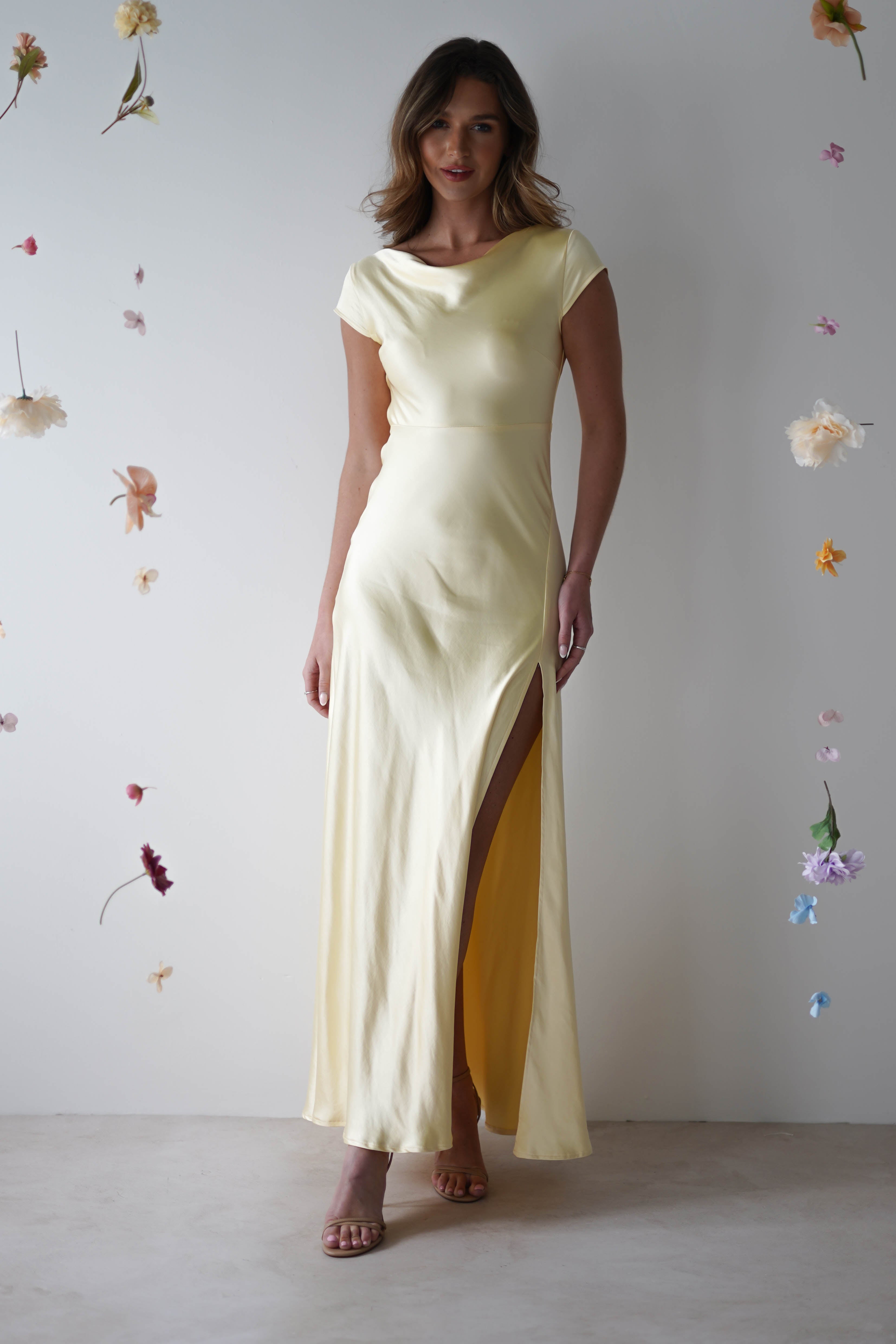 Ramona Soft Satin Maxi Dress | Yellow - Oh Hello Clothing