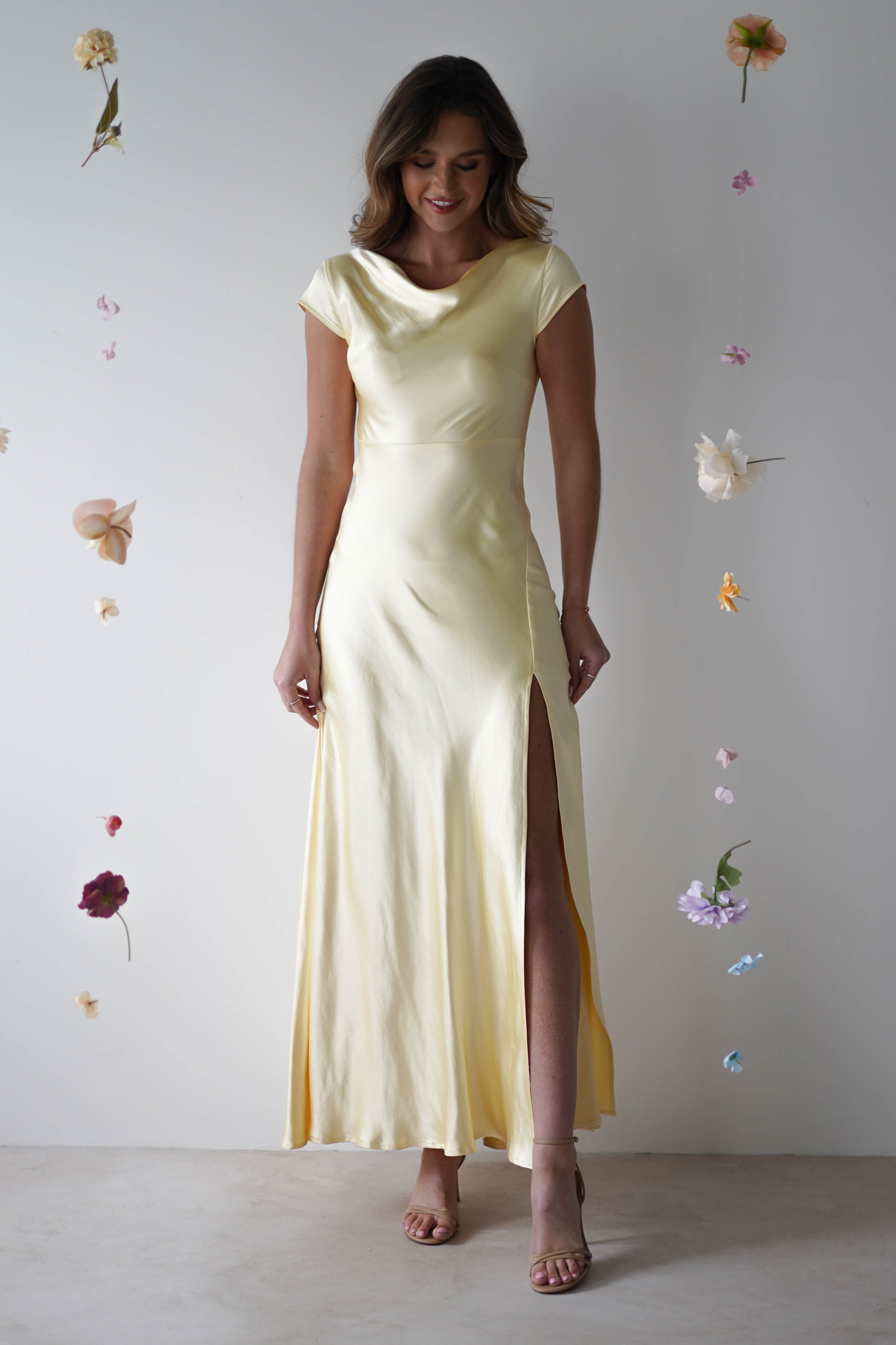 Ramona Soft Satin Maxi Dress | Yellow - Oh Hello Clothing