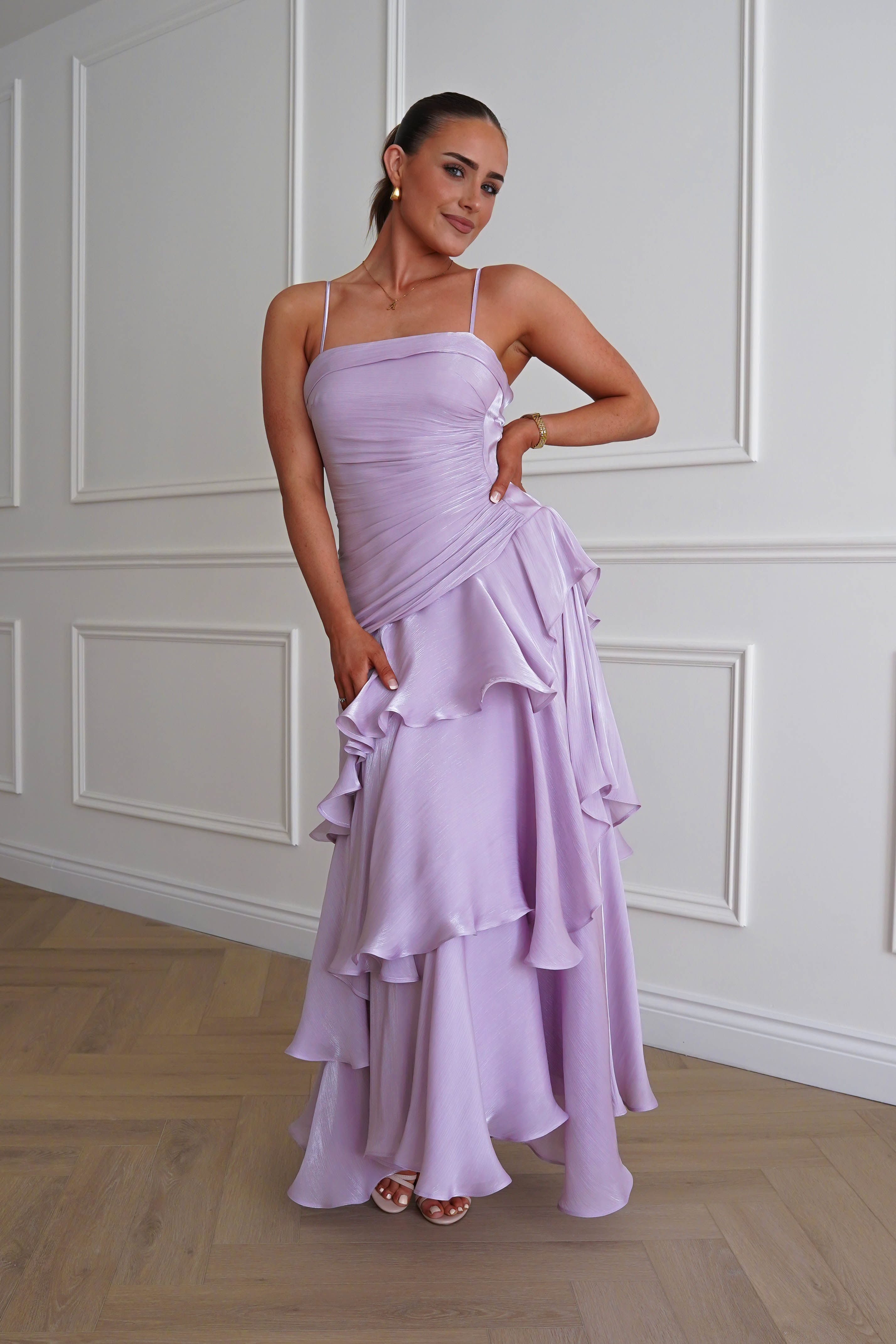 Oh Hello Clothing Women > Clothing > Dresses *DONE - Renee Luminescent Ruffle Maxi Dress | Lilac