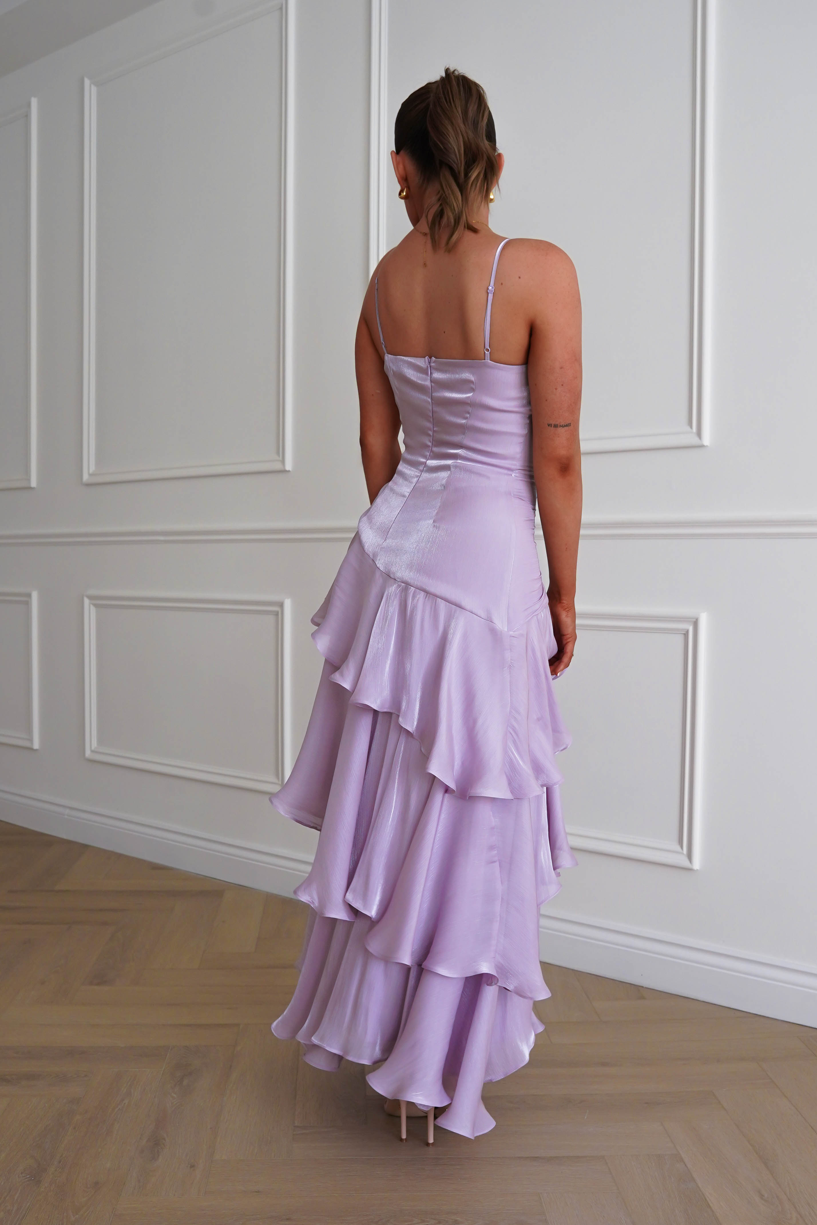 Oh Hello Clothing Women > Clothing > Dresses *DONE - Renee Luminescent Ruffle Maxi Dress | Lilac