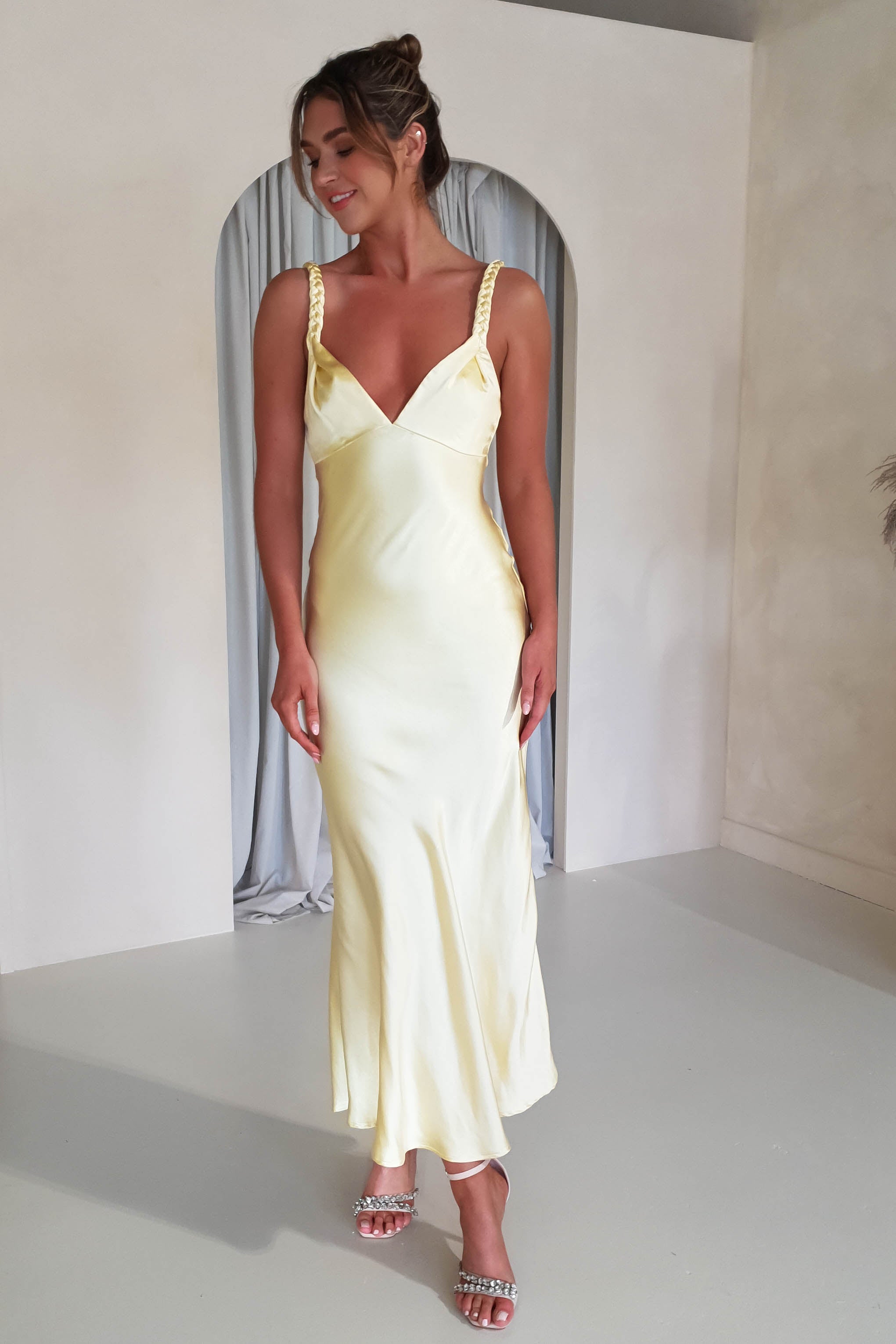 Bethanie Soft Satin Maxi Dress | Yellow | Oh Hello Clothing | XS (6)