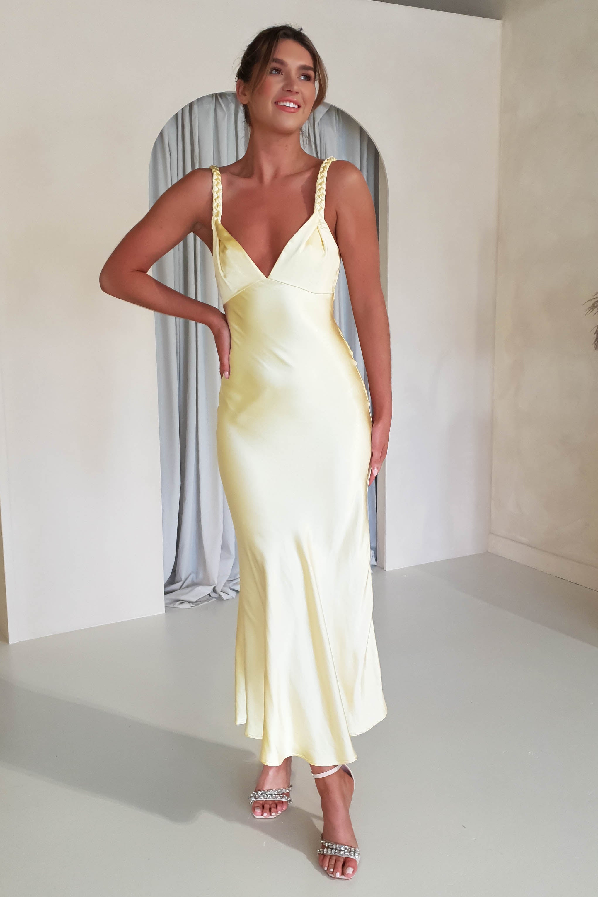 Bethanie Soft Satin Maxi Dress | Yellow | Oh Hello Clothing | XS (6)