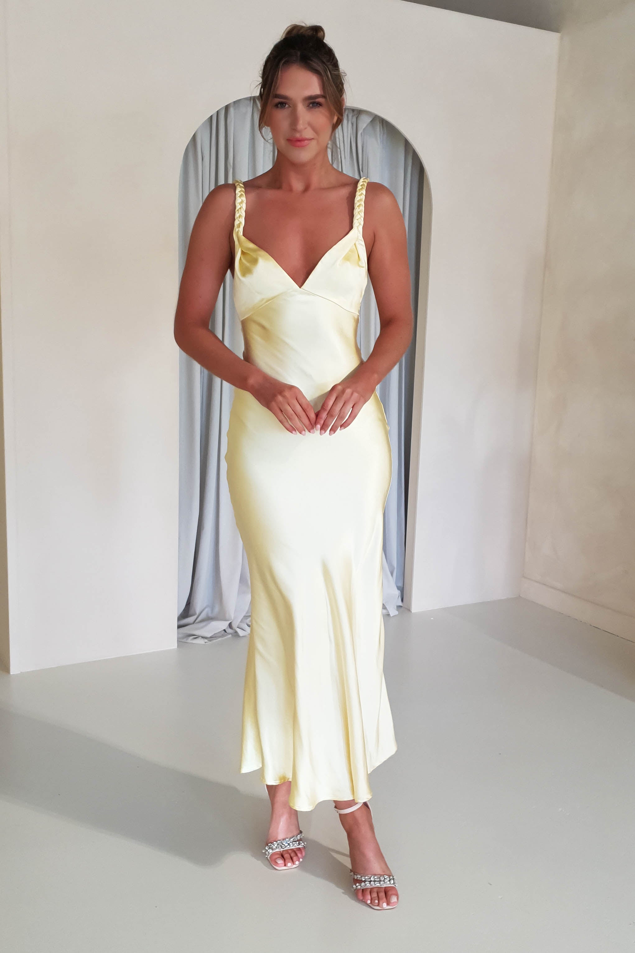 Bethanie Soft Satin Maxi Dress | Yellow | Oh Hello Clothing | XS (6)