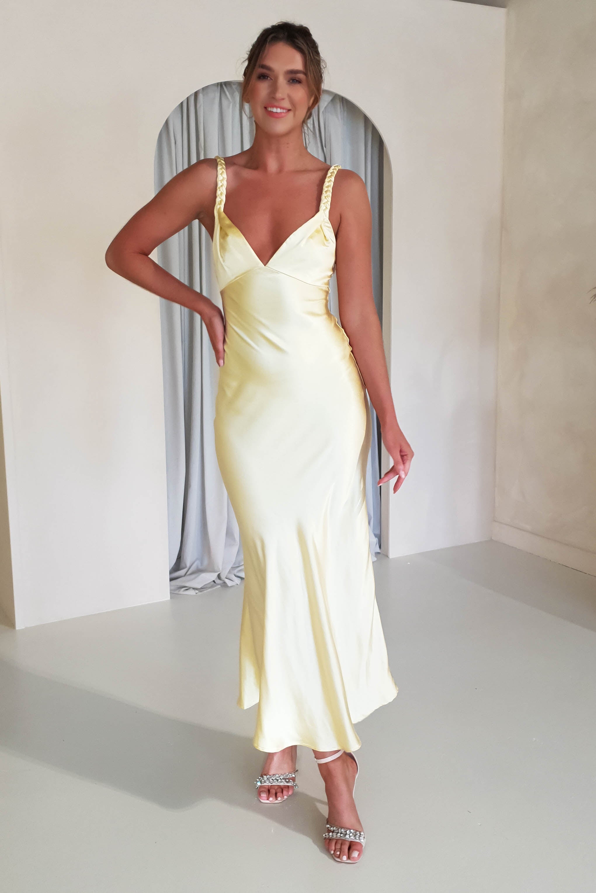 Bethanie Soft Satin Maxi Dress | Yellow | Oh Hello Clothing | XS (6)