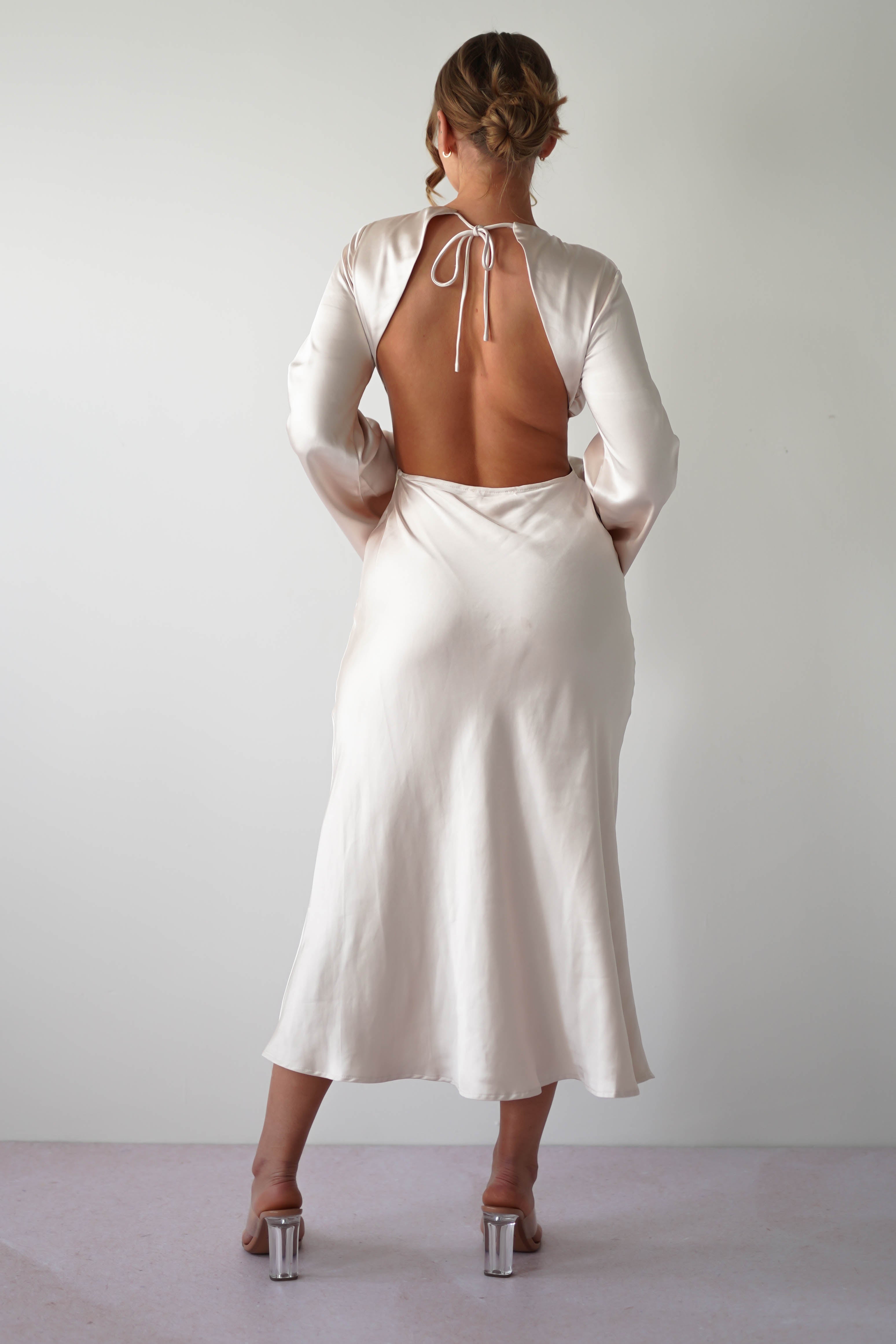 Vivian Long Sleeve Midi Dress | Champagne | Oh Hello Clothing | 6