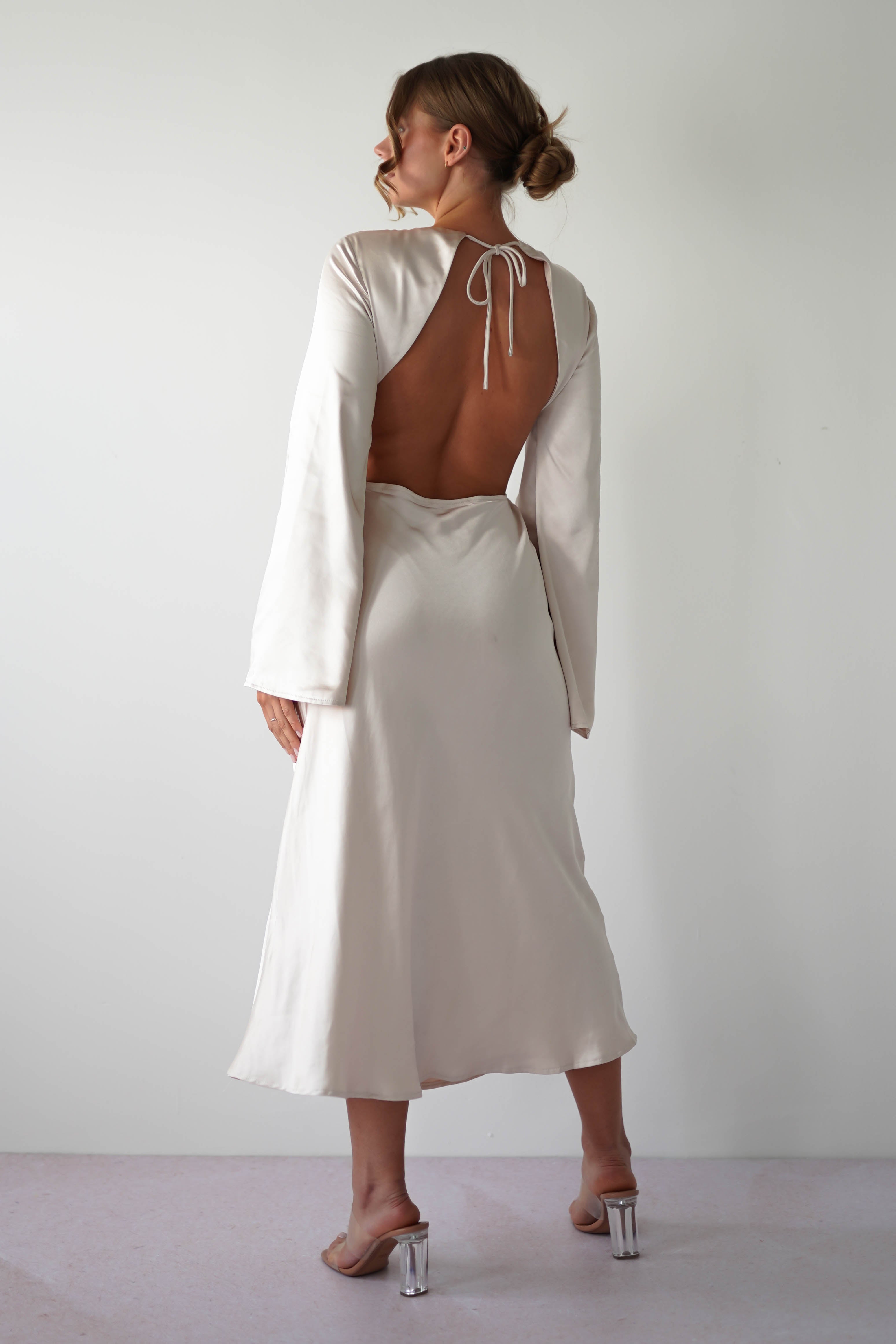 Vivian Long Sleeve Midi Dress | Champagne | Oh Hello Clothing | 6