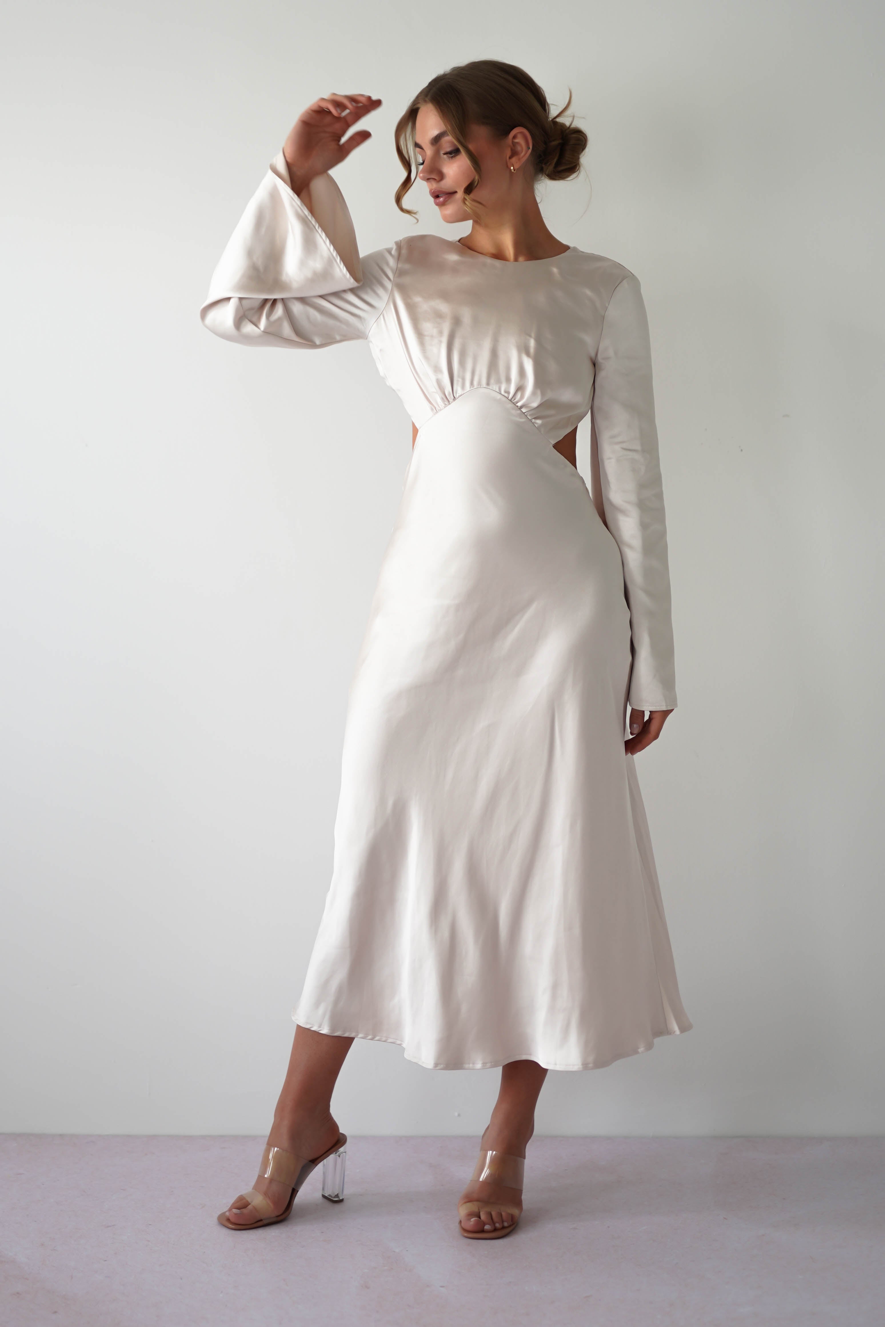 Vivian Long Sleeve Midi Dress | Champagne | Oh Hello Clothing | 6