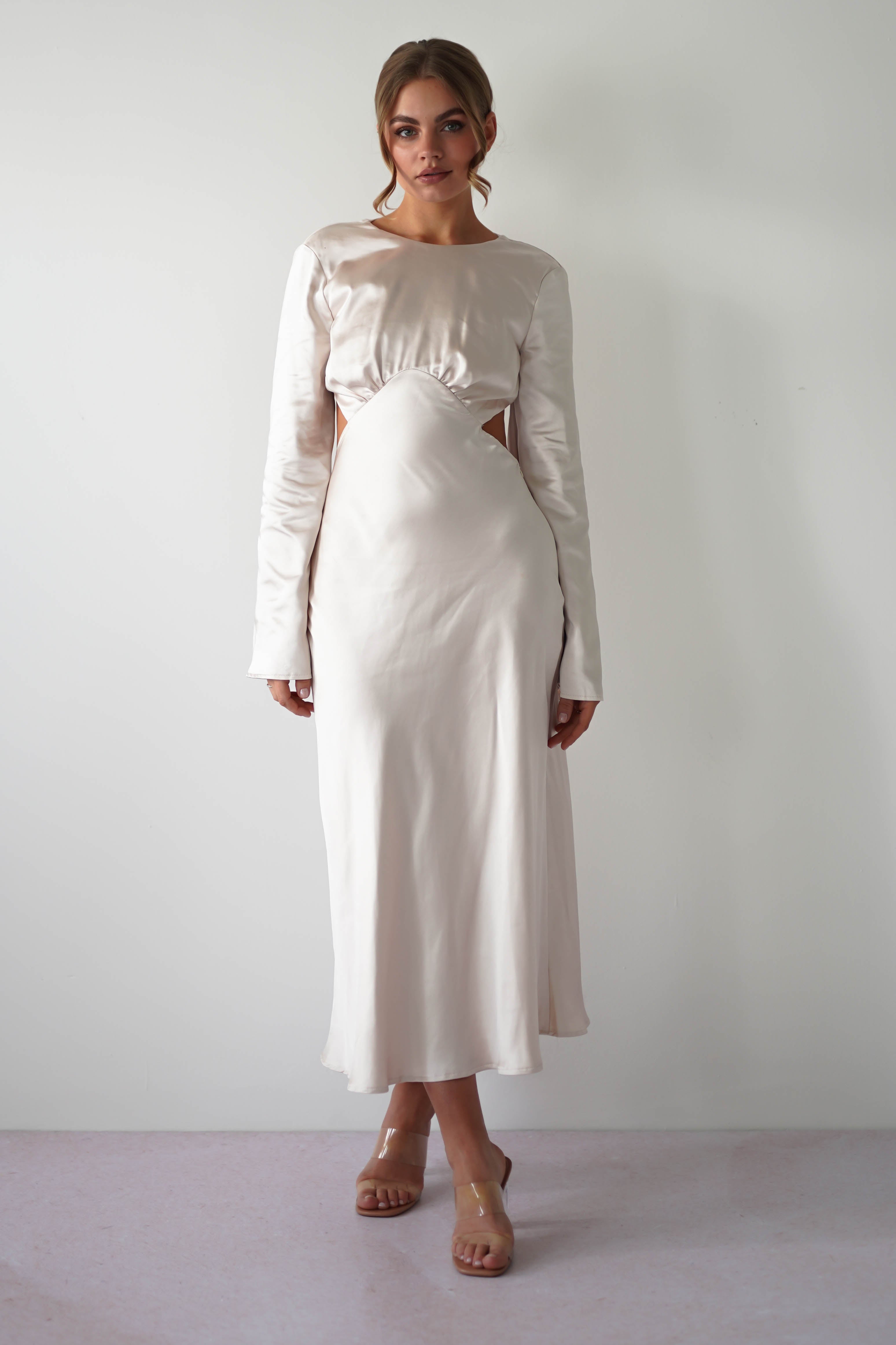 Vivian Long Sleeve Midi Dress | Champagne | Oh Hello Clothing | 6