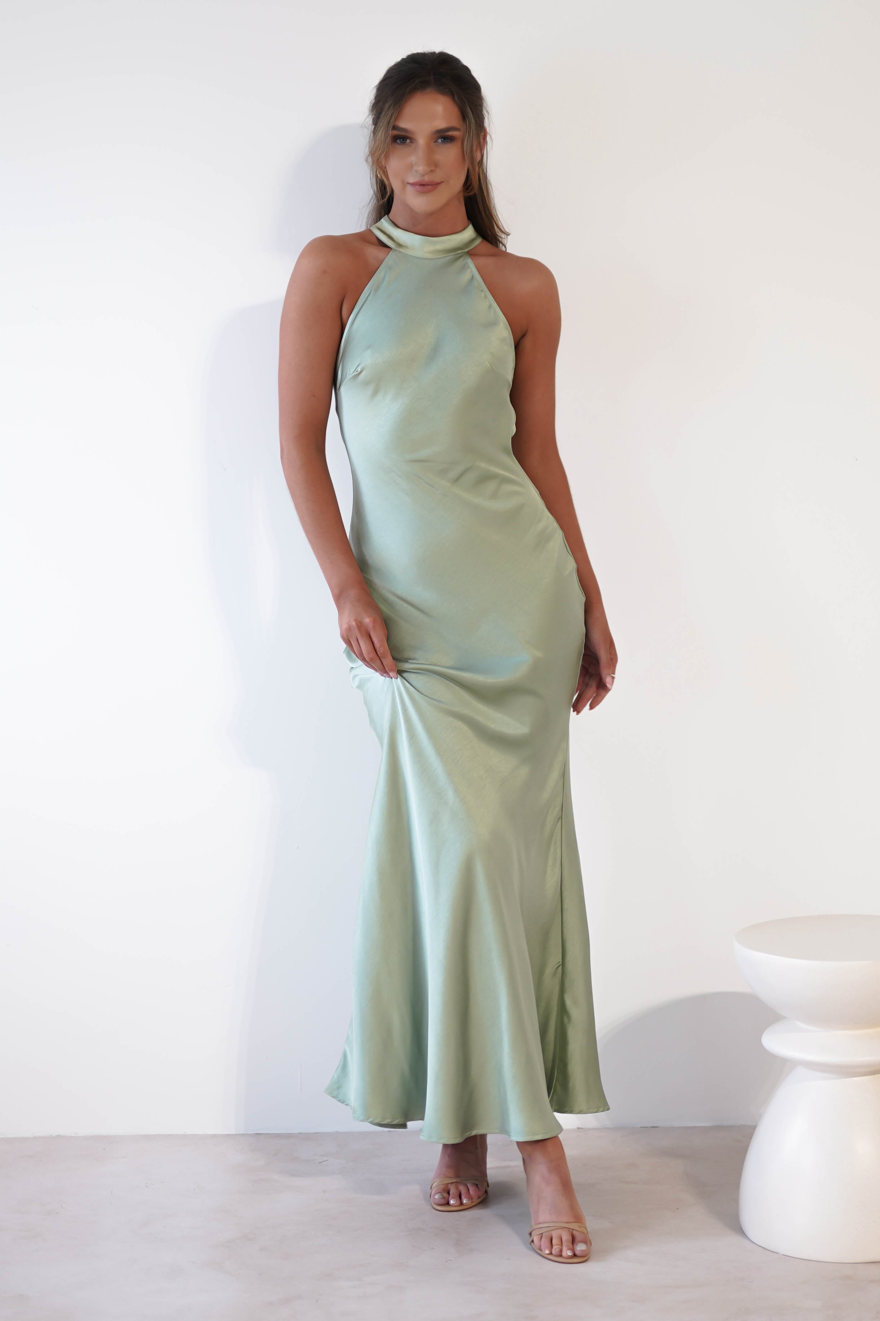 Natalia Soft Satin Maxi Dress | Sage Green | Oh Hello Clothing