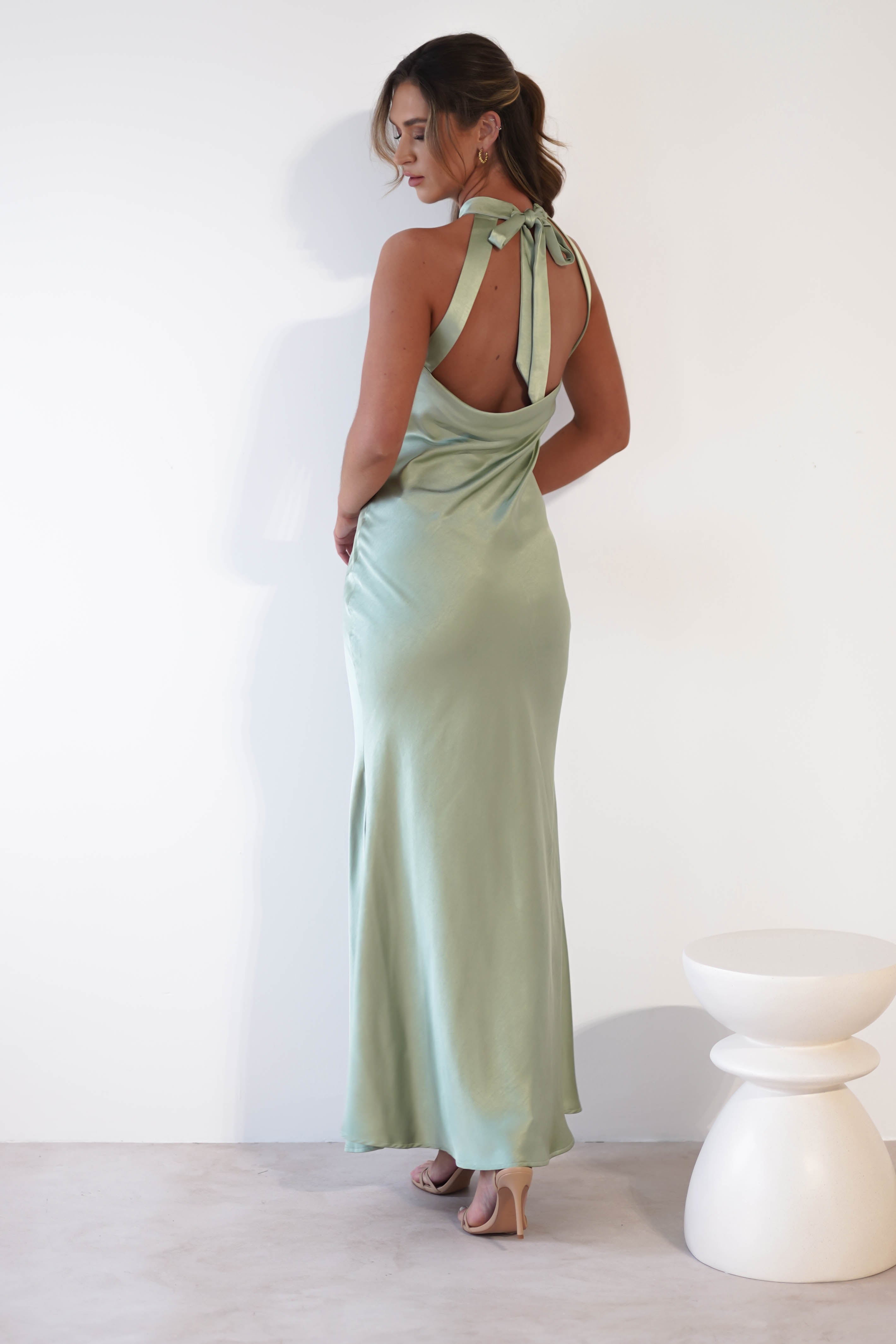 Natalia Soft Satin Maxi Dress | Sage Green | Oh Hello Clothing