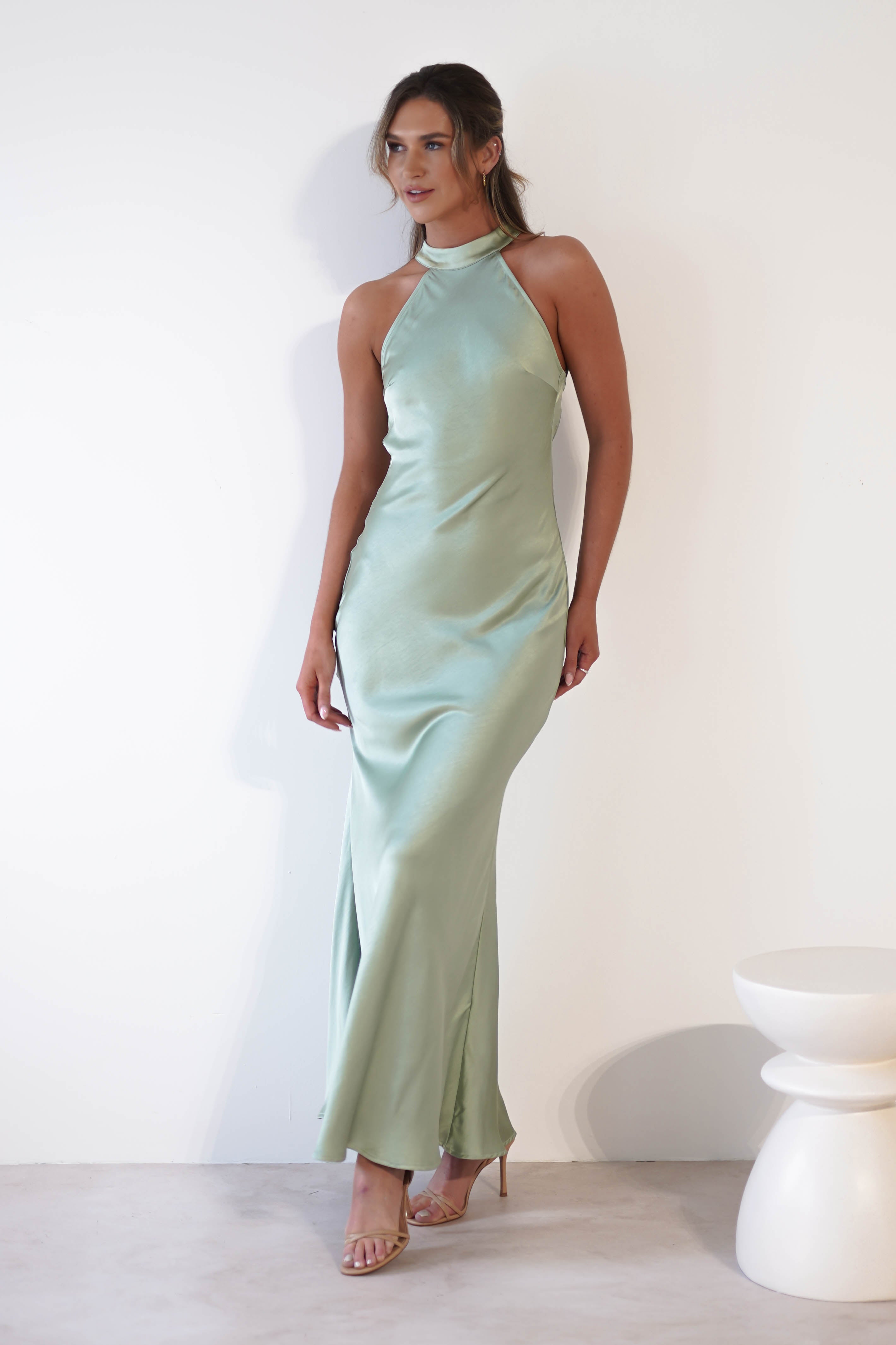 Natalia Soft Satin Maxi Dress | Sage Green | Oh Hello Clothing