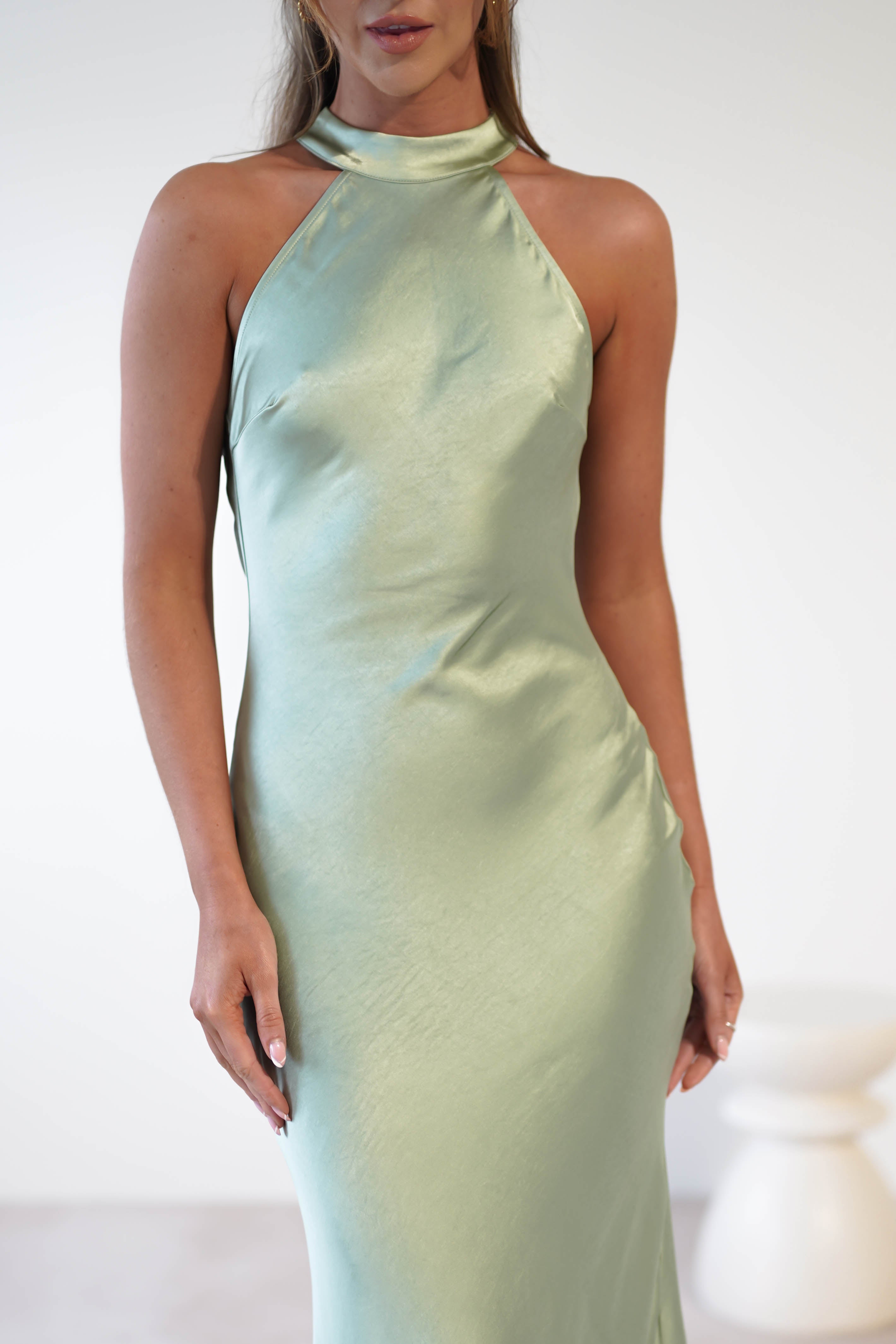 Natalia Soft Satin Maxi Dress | Sage Green | Oh Hello Clothing