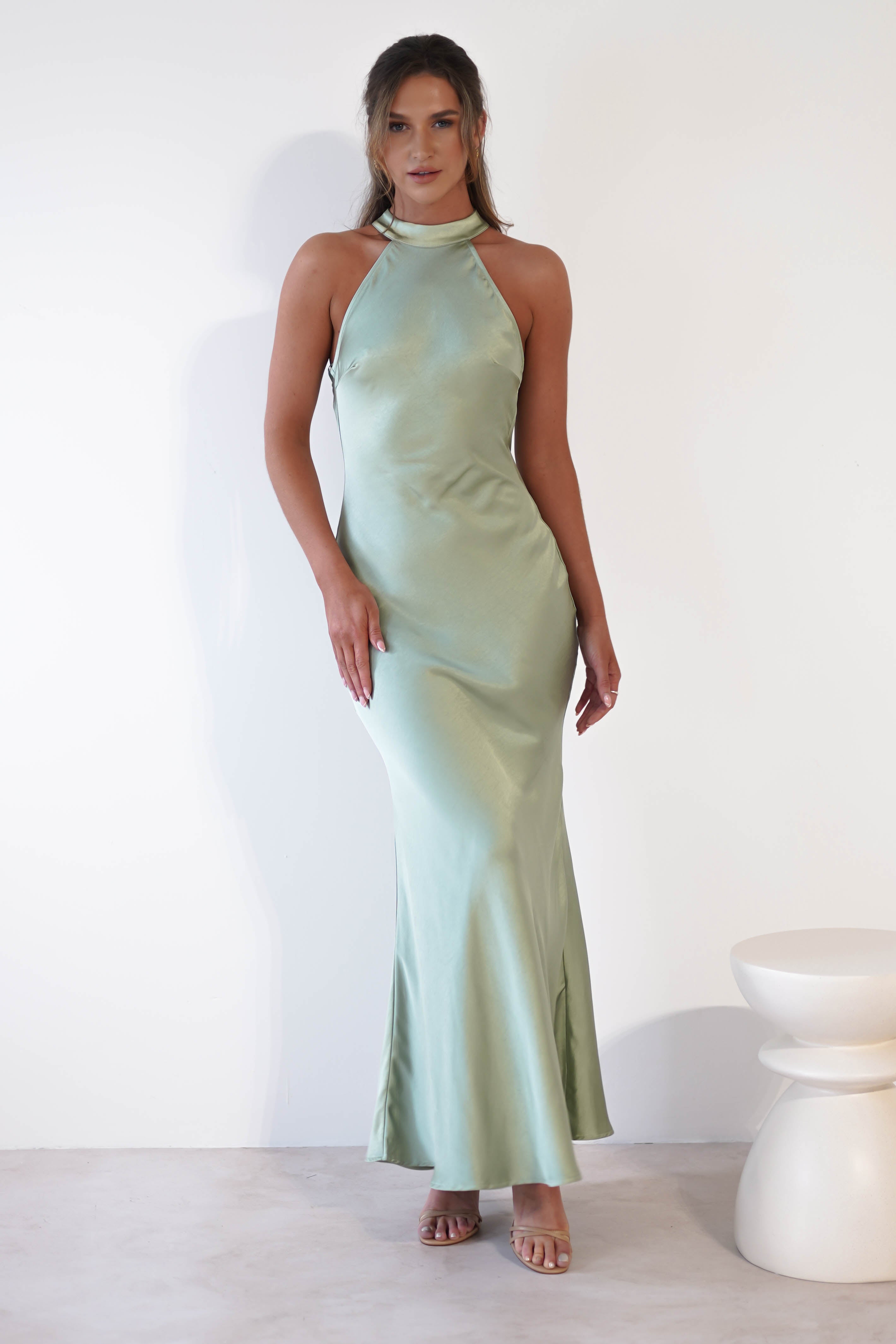 Natalia Soft Satin Maxi Dress | Sage Green | Oh Hello Clothing